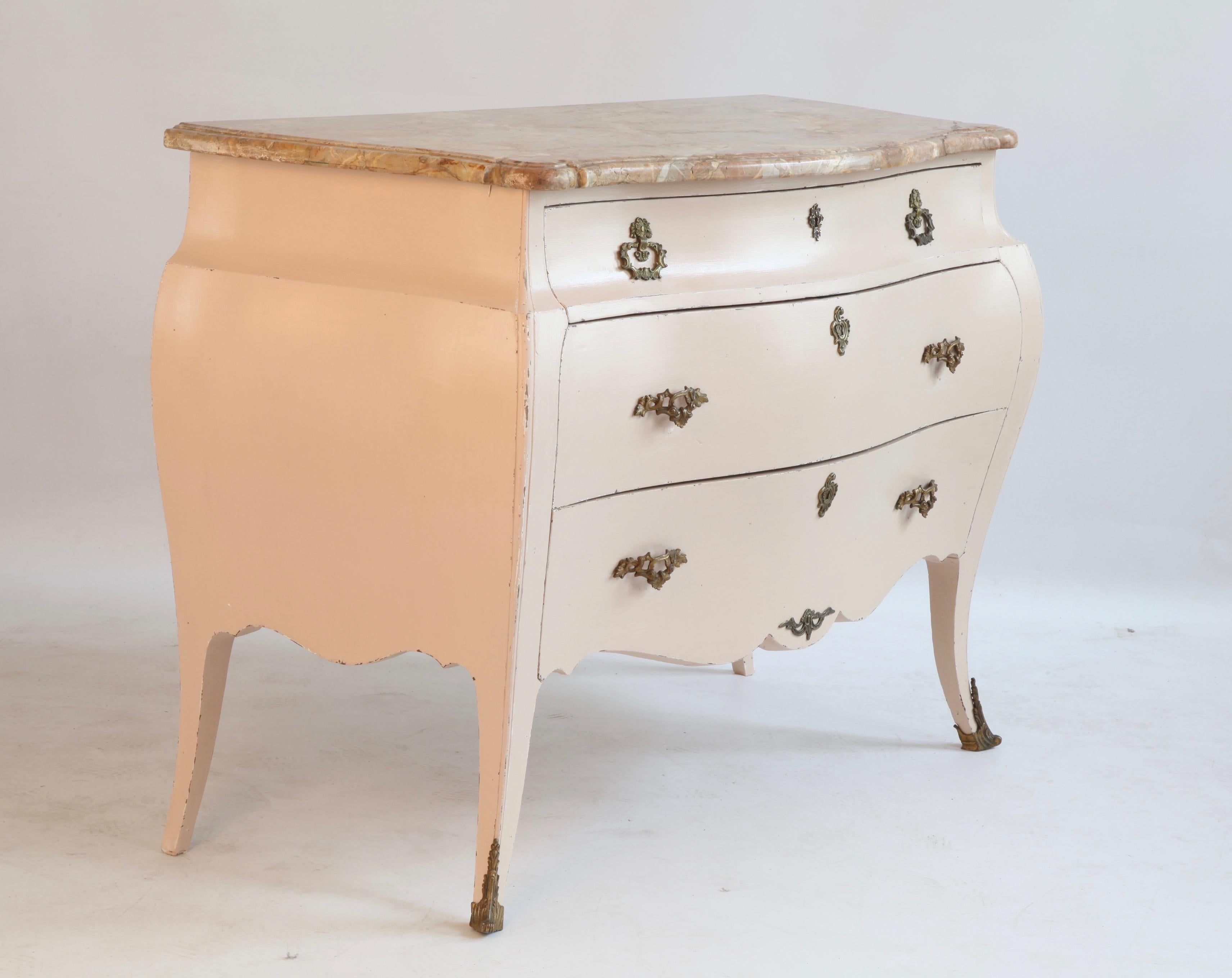 Late 19th Century Louis XV Style Painted Bombe Commode