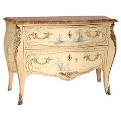 Louis XV Style Painted Bombe Commode with Marble Top
