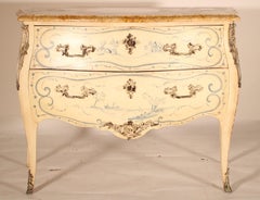 Louis XV Style Painted Bombe Marble Top Chest of Drawers