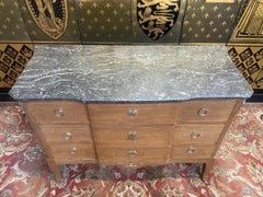 Louis XV Style Painted Commode - Transition with its Veined Gray Marble Top
