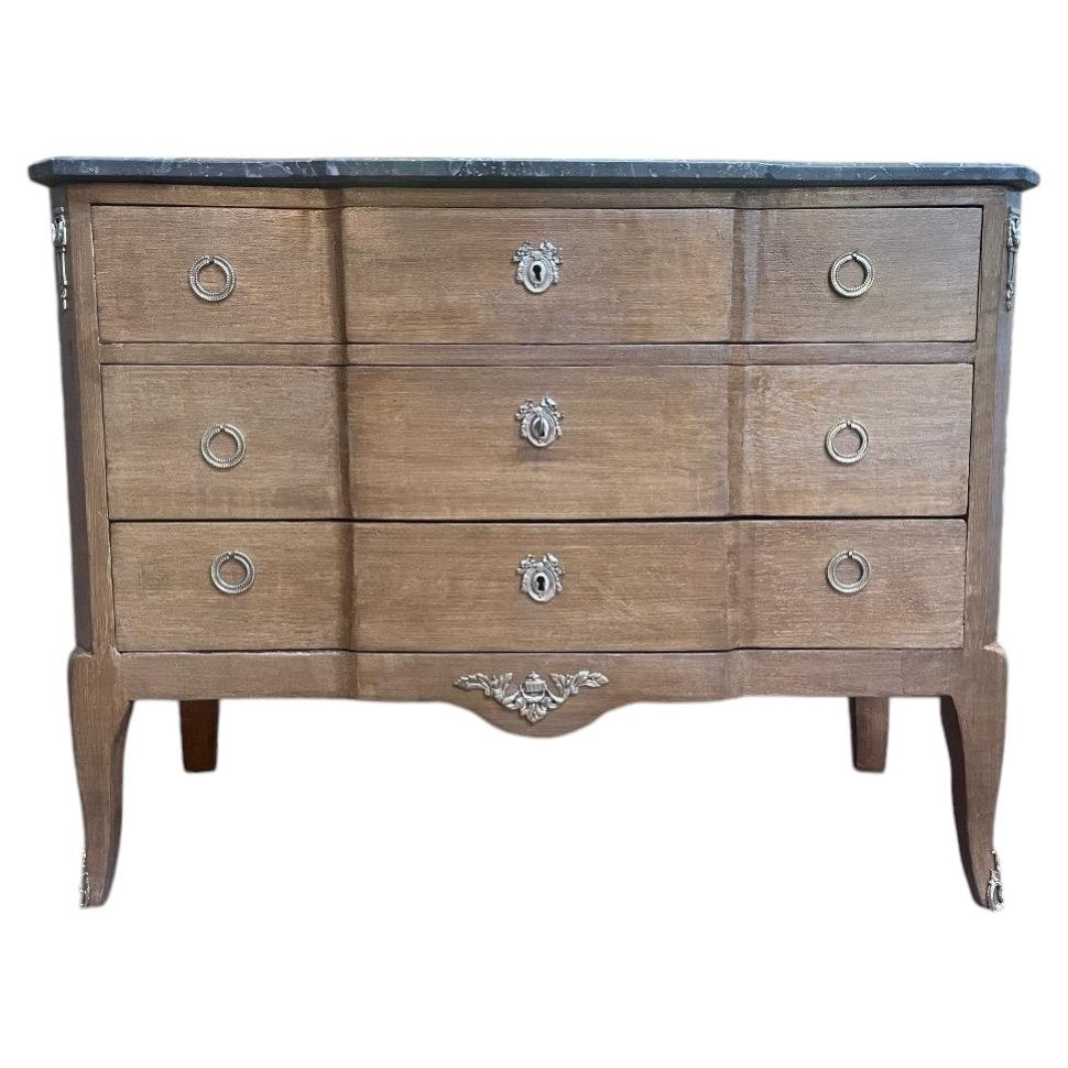 Louis XV Style Painted Commode - Transition with its Veined Gray Marble Top For Sale