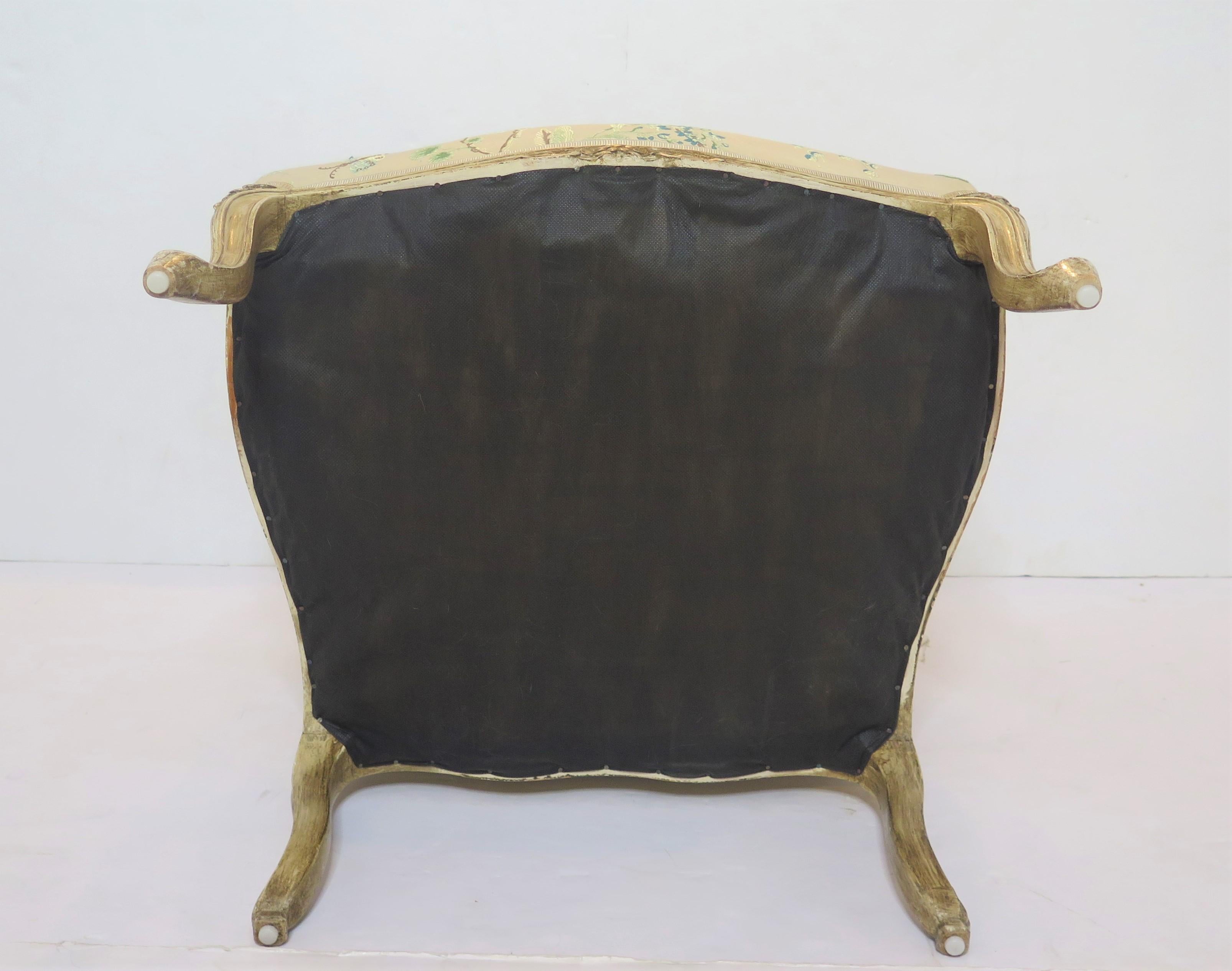 Louis XV-Style Painted Fauteuil in La Perouse by Scalamandré For Sale 4