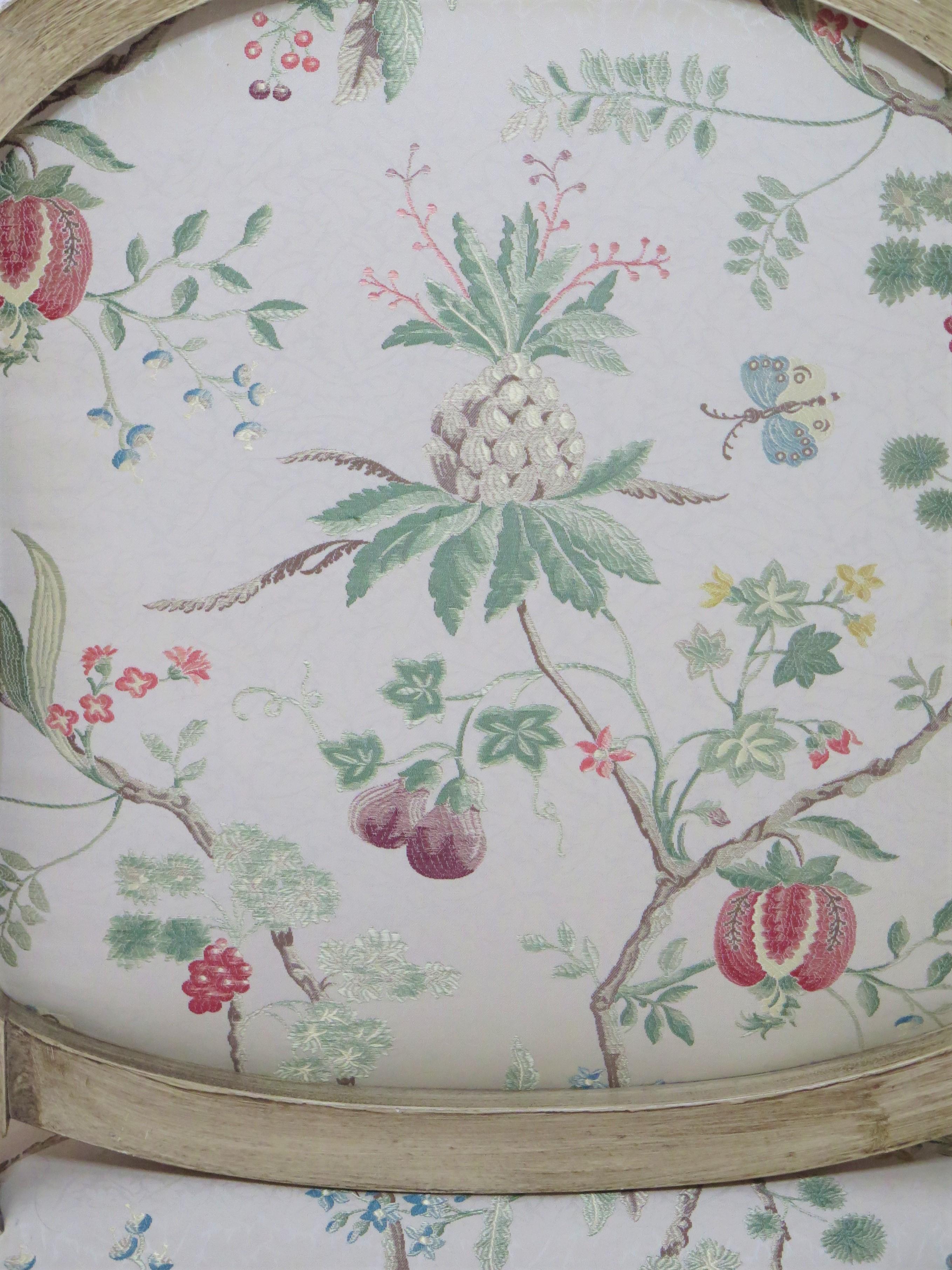 Louis XV-Style Painted Fauteuil in La Perouse by Scalamandré For Sale 1