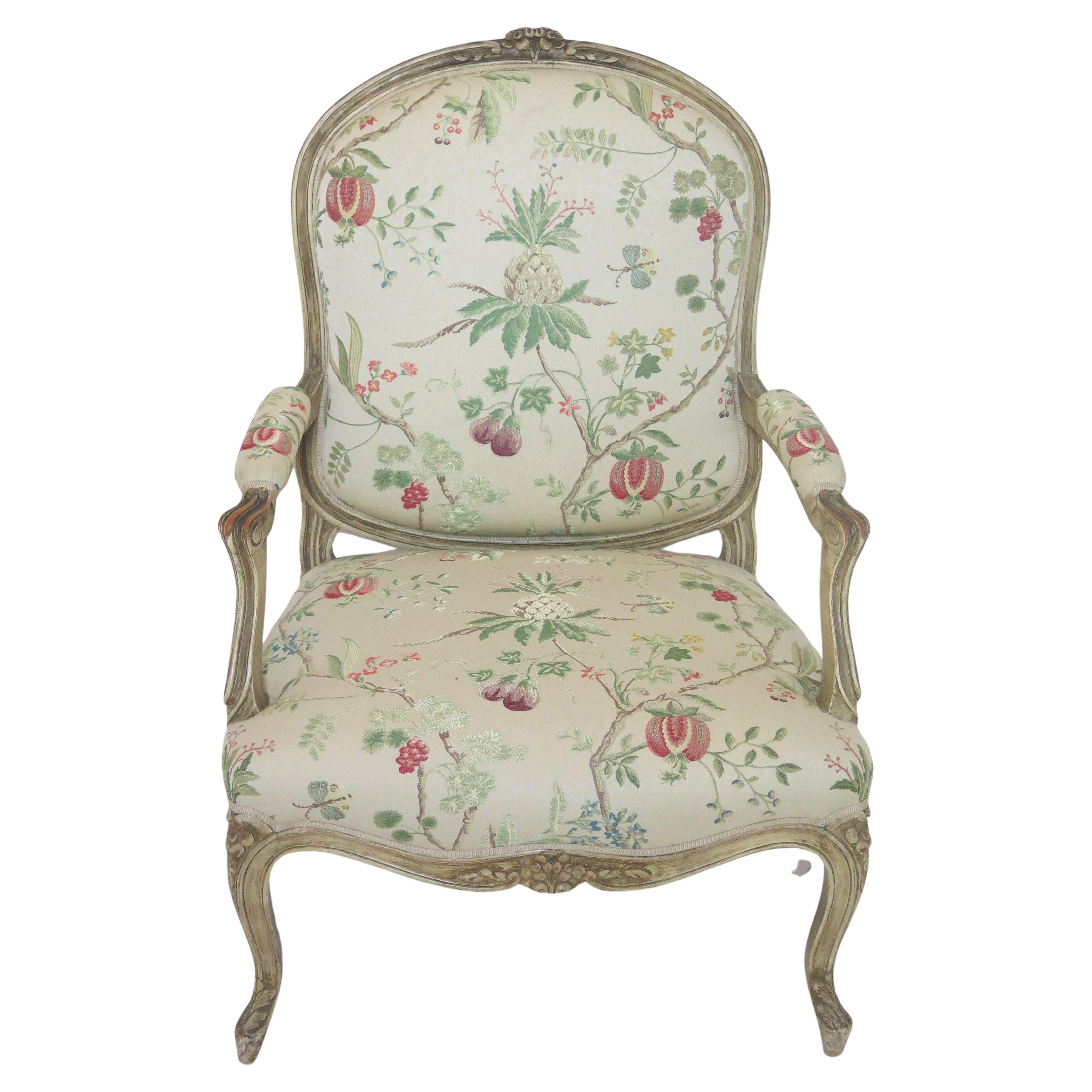 Louis XV-Style Painted Fauteuil in La Perouse by Scalamandré at 1stDibs