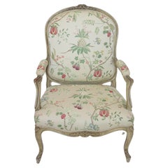 Vintage Louis XV-Style Painted Fauteuil in La Perouse by Scalamandré
