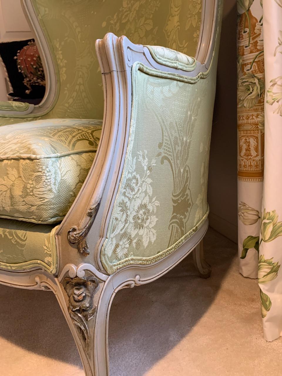 Louis XV Style Painted Gilt Beechwood and Upholstered Bergère Chair 5