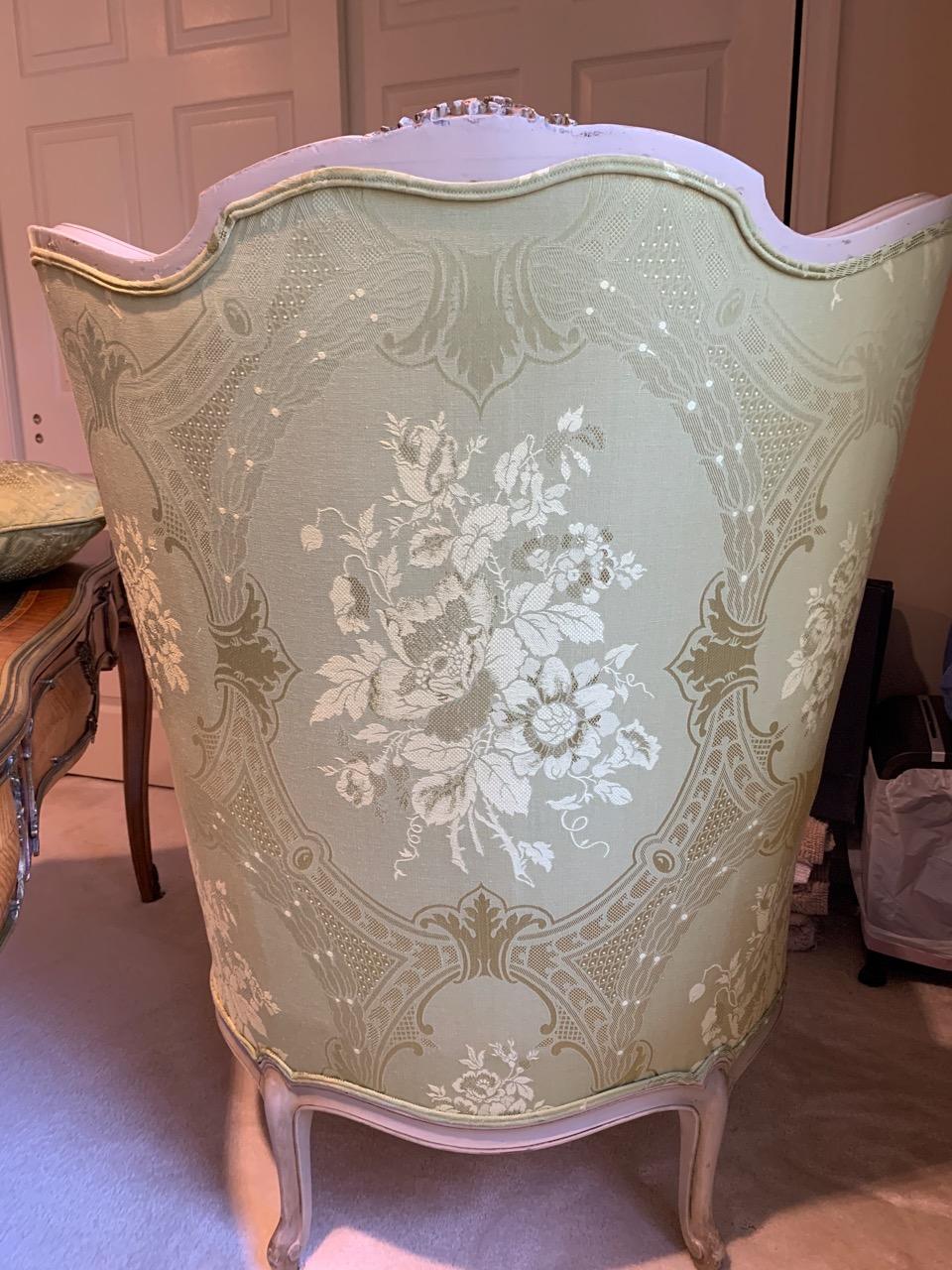 Louis XV Style Painted Gilt Beechwood and Upholstered Bergère Chair 2