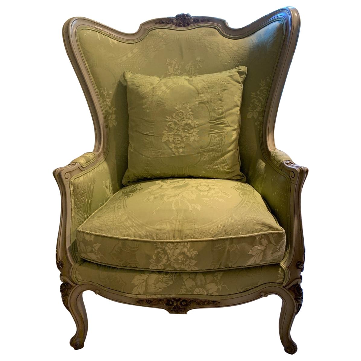 Louis XV Style Painted Gilt Beechwood and Upholstered Bergère Chair