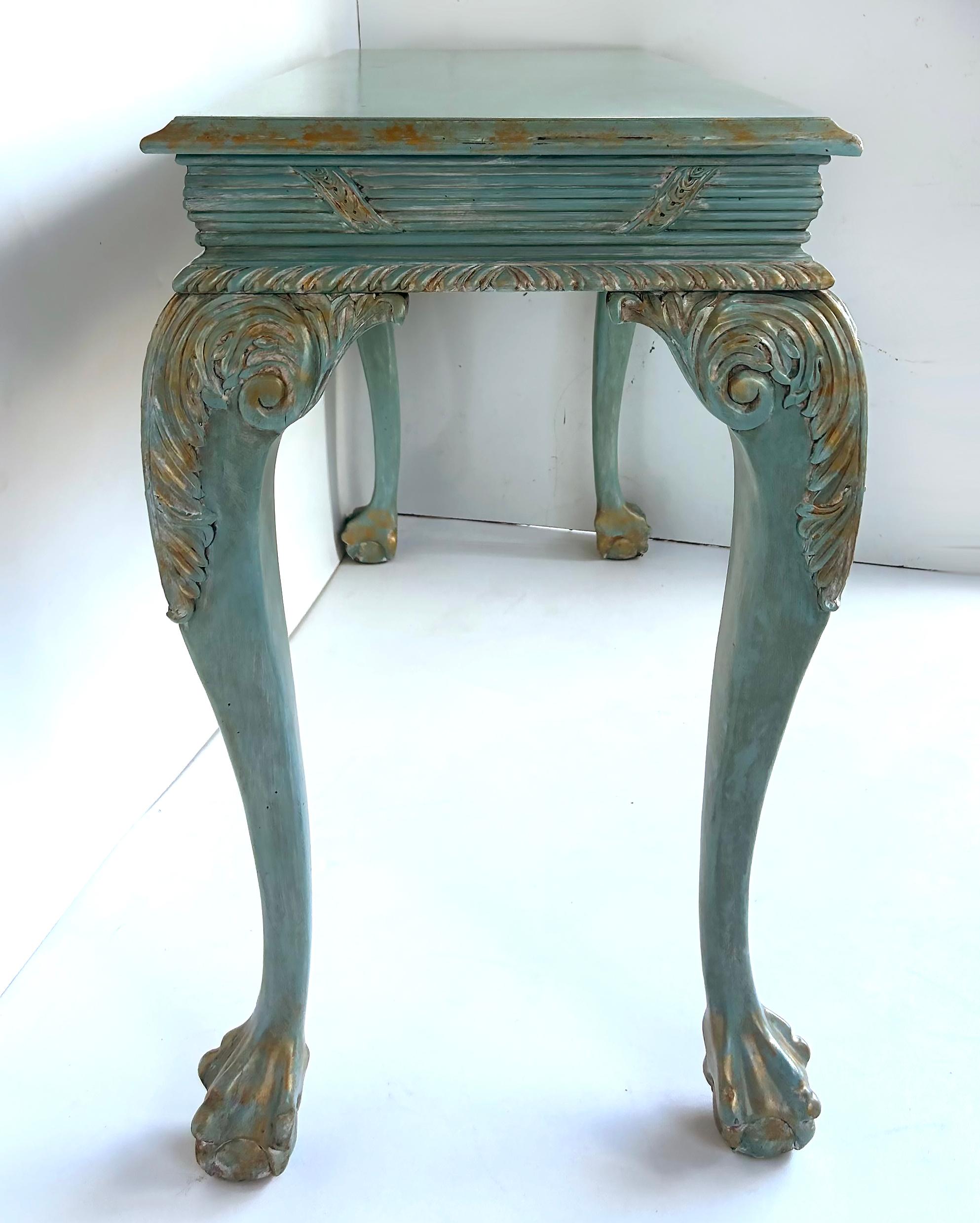 Louis XV Style Painted Gilt Console Table with Ball and Claw Feet In Good Condition For Sale In Miami, FL