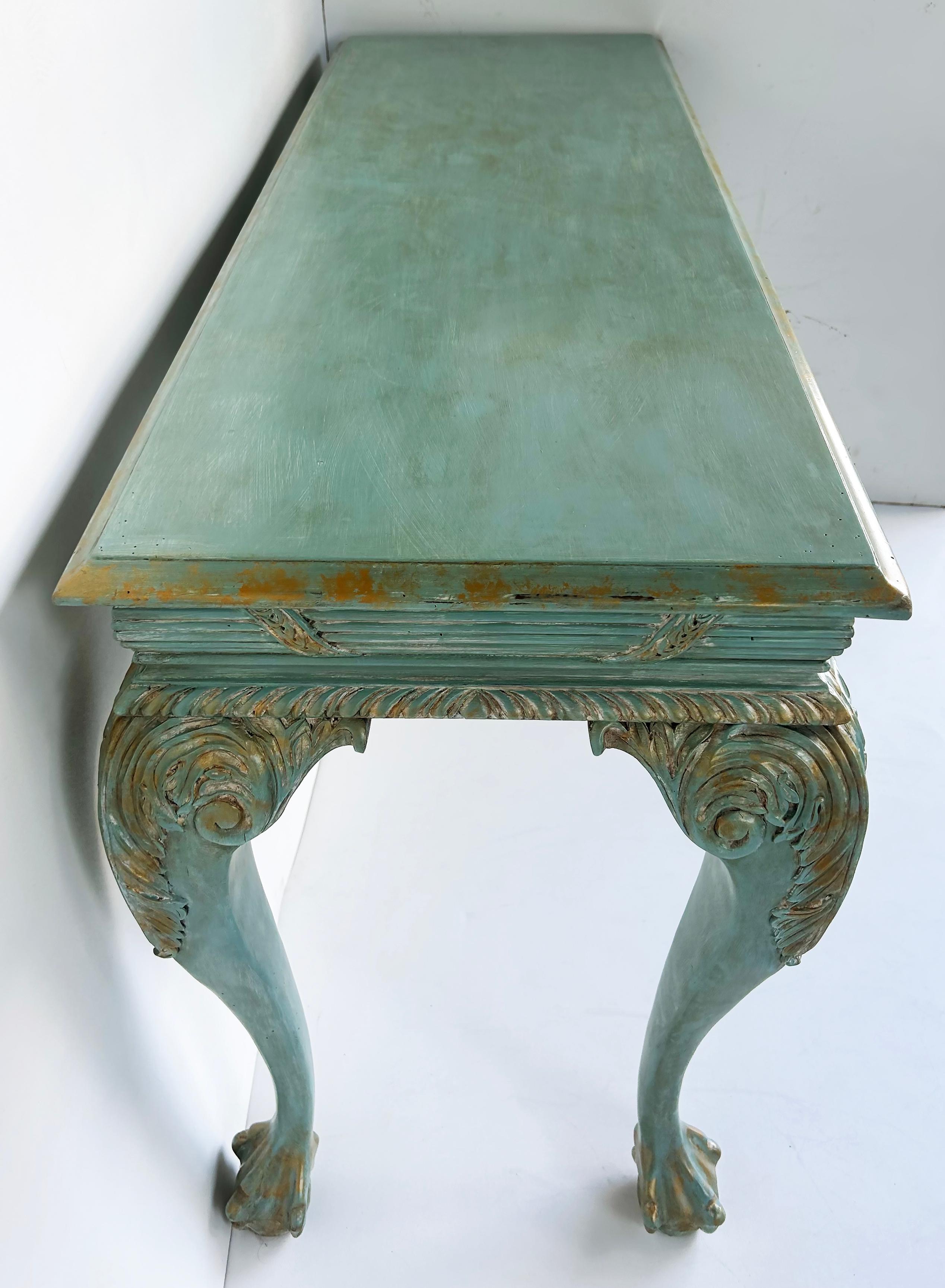 20th Century Louis XV Style Painted Gilt Console Table with Ball and Claw Feet For Sale