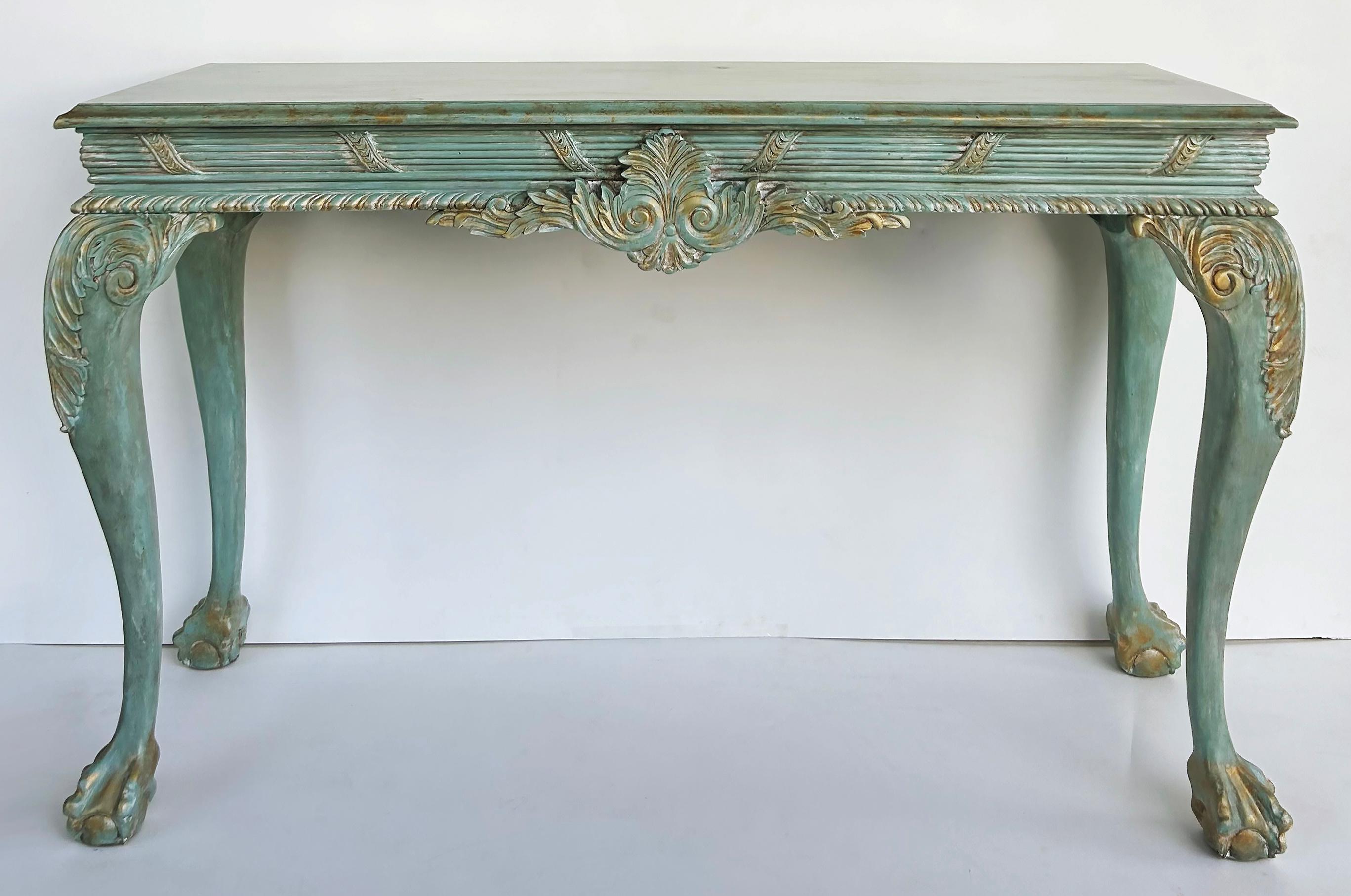 Wood Louis XV Style Painted Gilt Console Table with Ball and Claw Feet For Sale