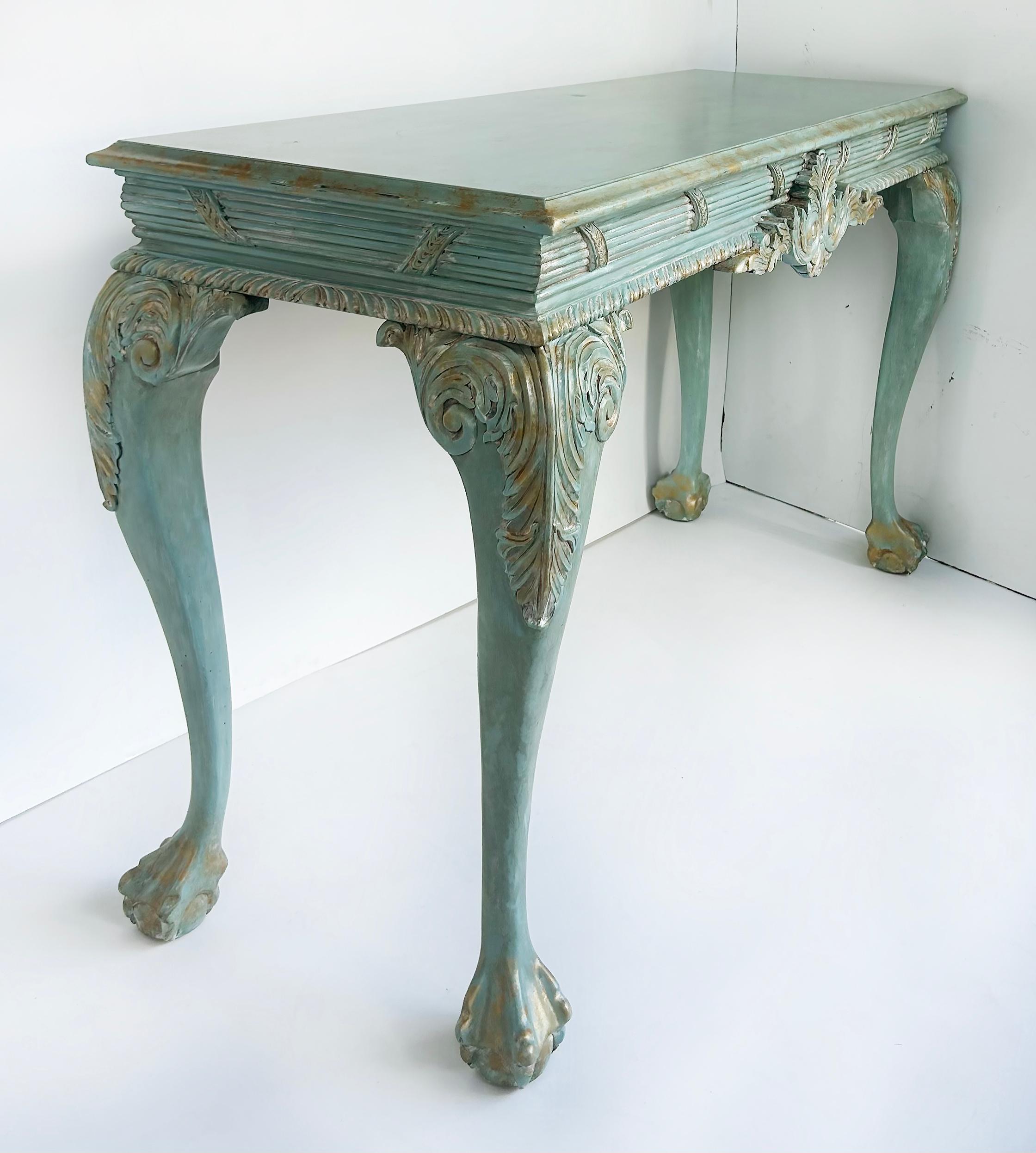 Louis XV Style Painted Gilt Console Table with Ball and Claw Feet For Sale 1