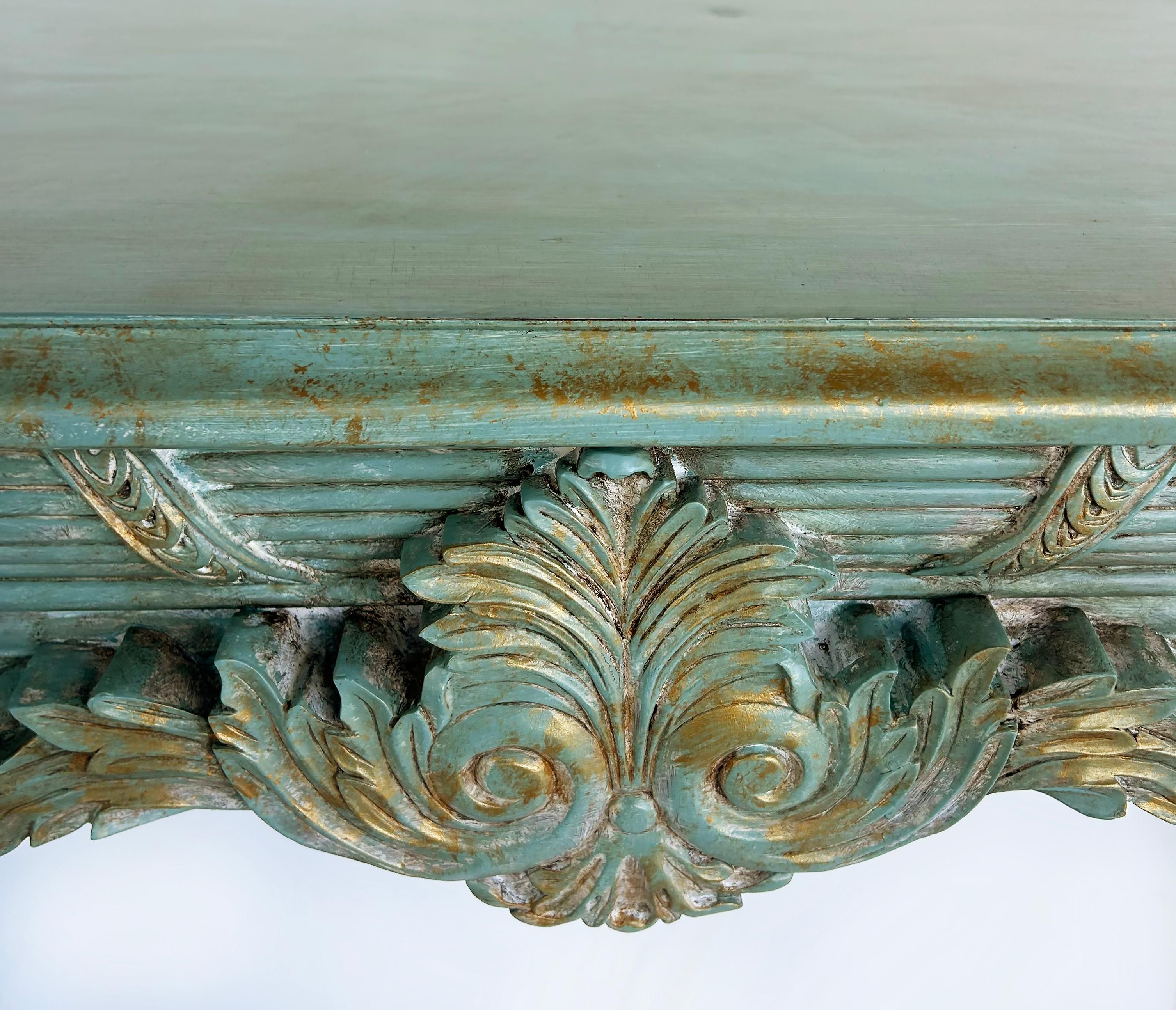 Louis XV Style Painted Gilt Console Table with Ball and Claw Feet For Sale 2