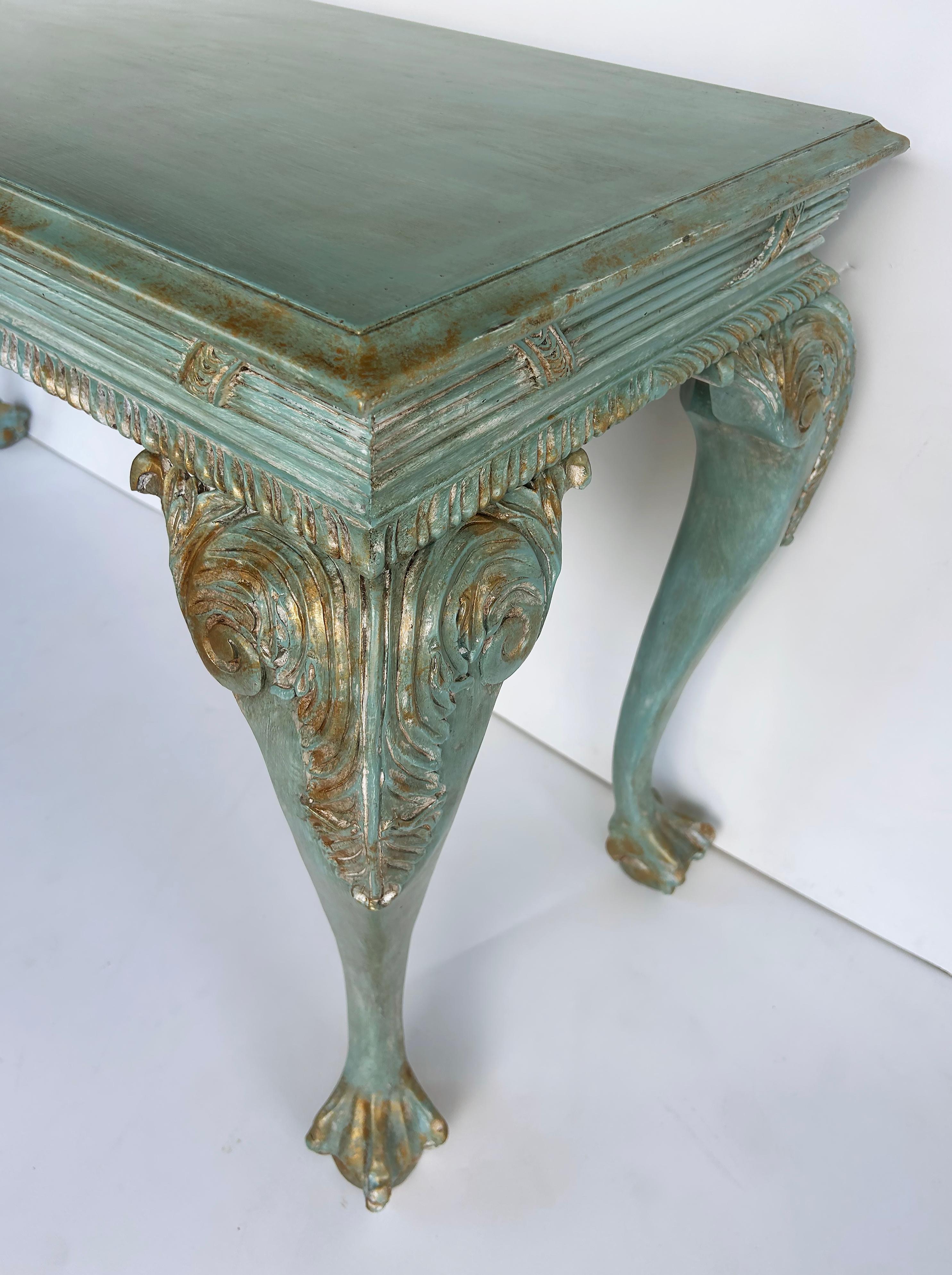Louis XV Style Painted Gilt Console Table with Ball and Claw Feet For Sale 3