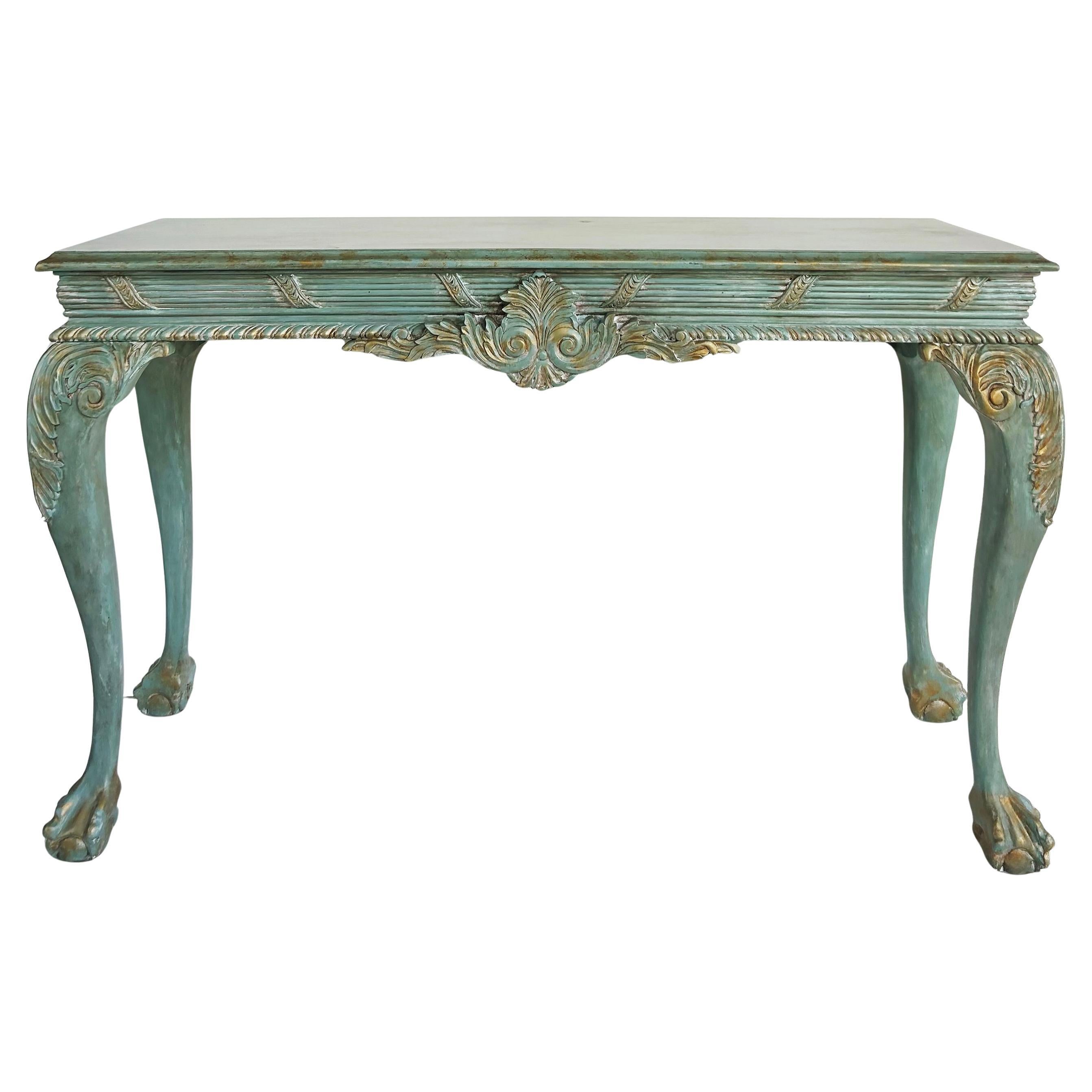 Louis XV Style Painted Gilt Console Table with Ball and Claw Feet