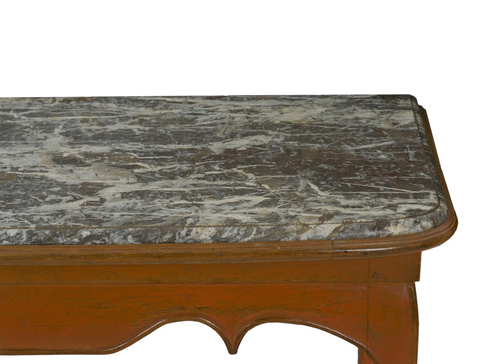 Louis XV Style Painted Marble-Top Accent Console Table, 19th Century For Sale 7