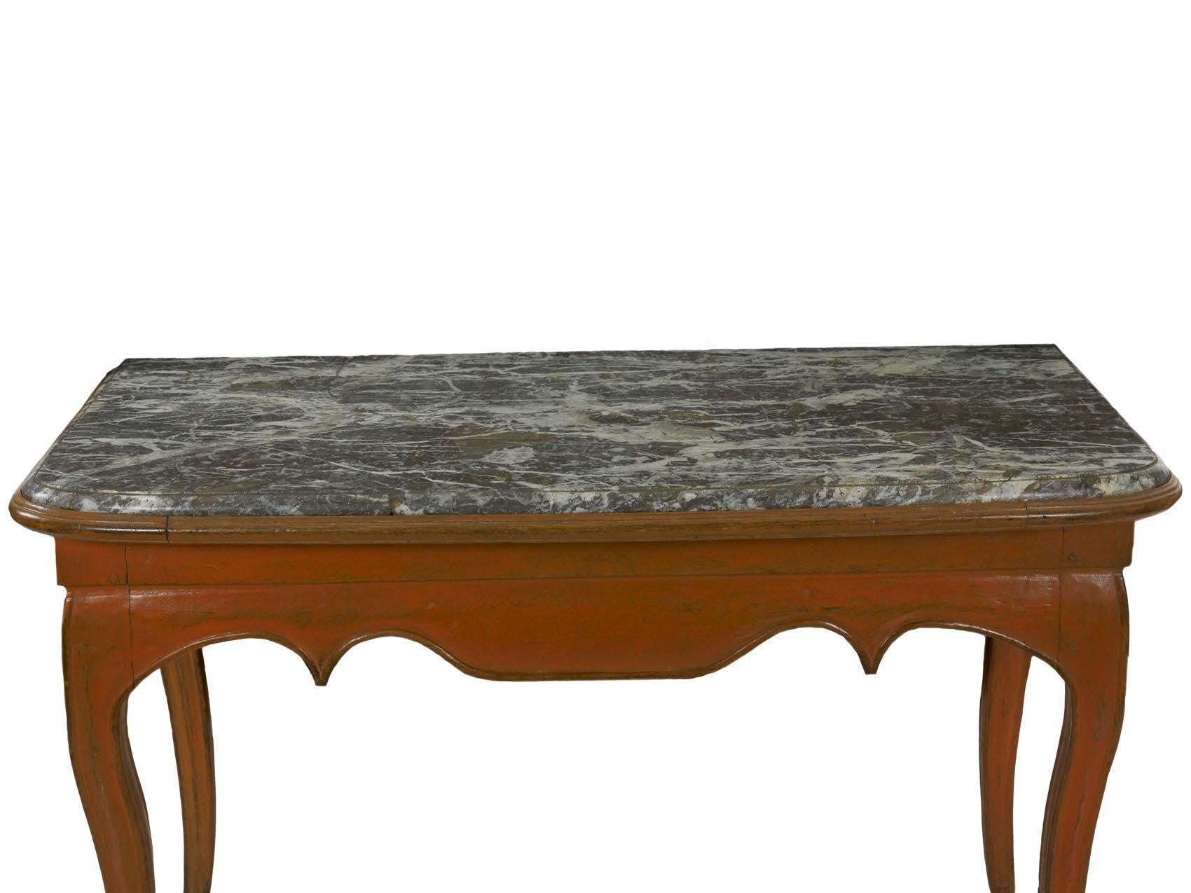 Louis XV Style Painted Marble-Top Accent Console Table, 19th Century In Good Condition For Sale In Shippensburg, PA