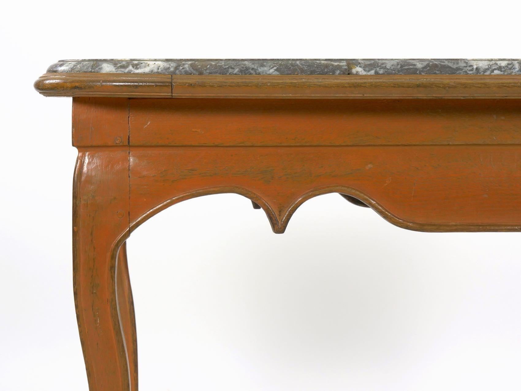 Louis XV Style Painted Marble-Top Accent Console Table, 19th Century For Sale 2
