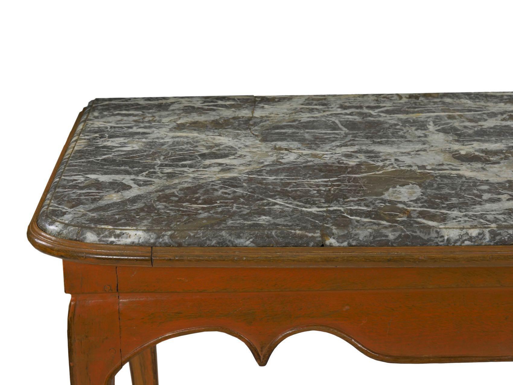 Louis XV Style Painted Marble-Top Accent Console Table, 19th Century For Sale 6