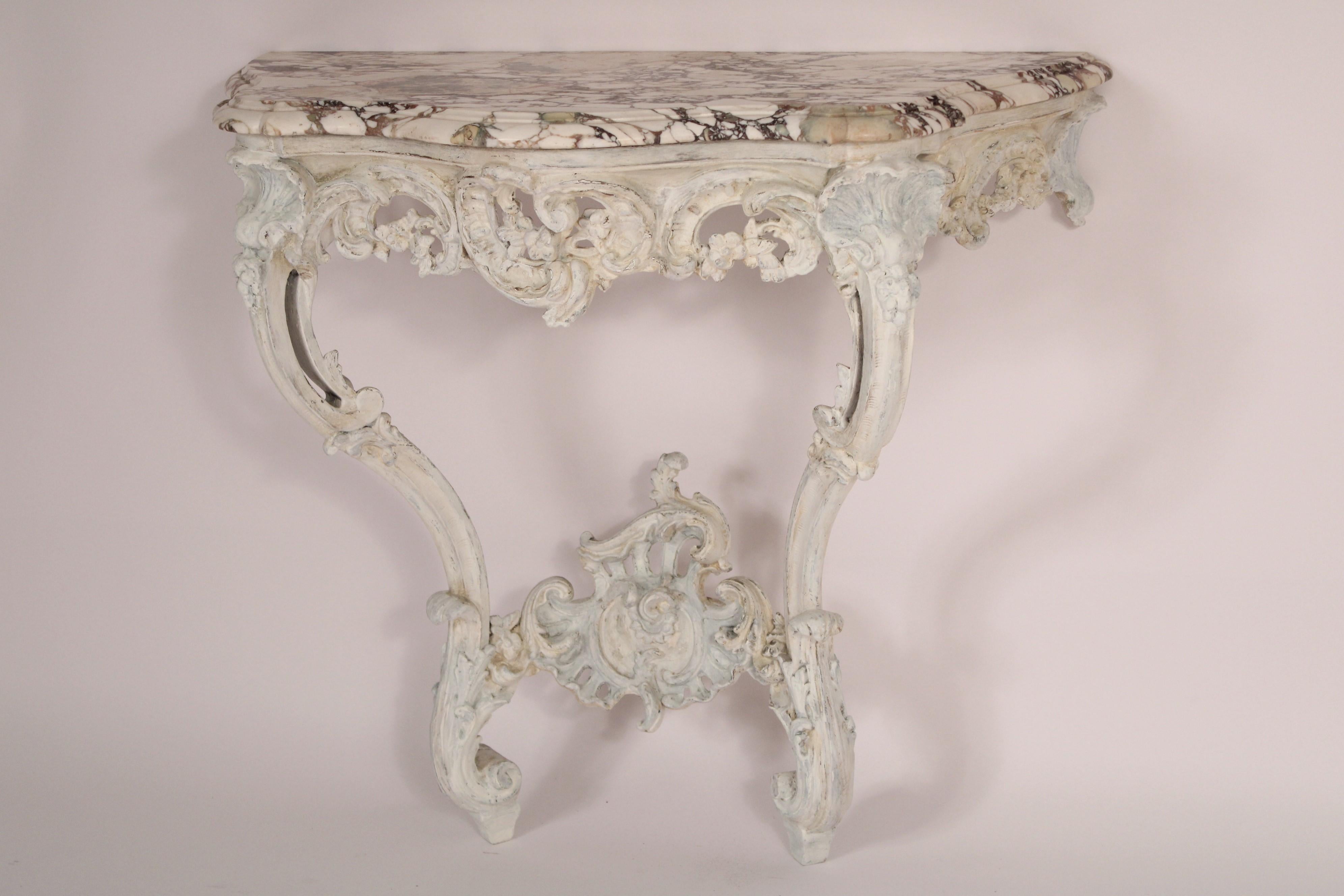 Louis XV Style Painted Marble Top Console Table In Good Condition In Laguna Beach, CA