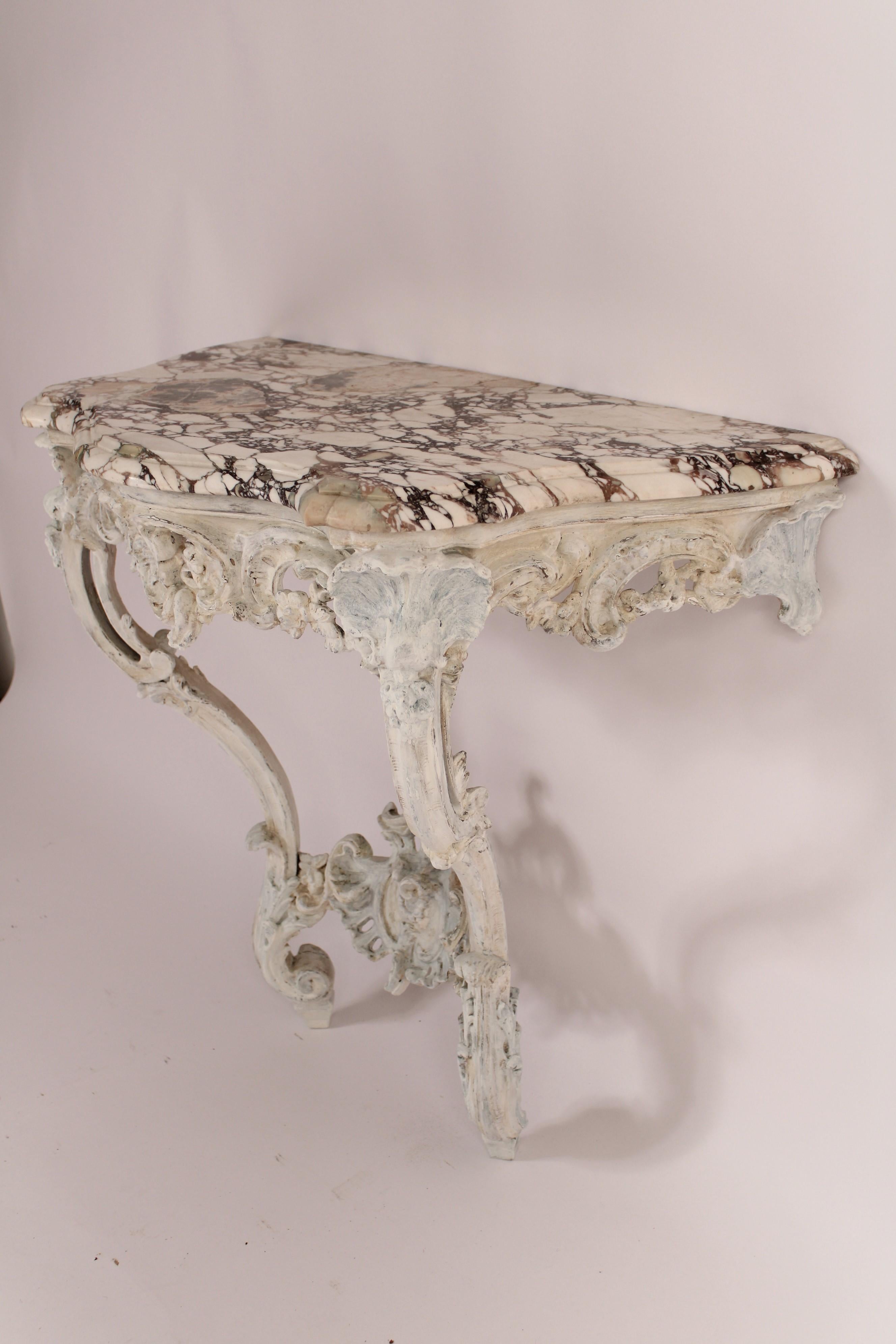 Mid-20th Century Louis XV Style Painted Marble Top Console Table