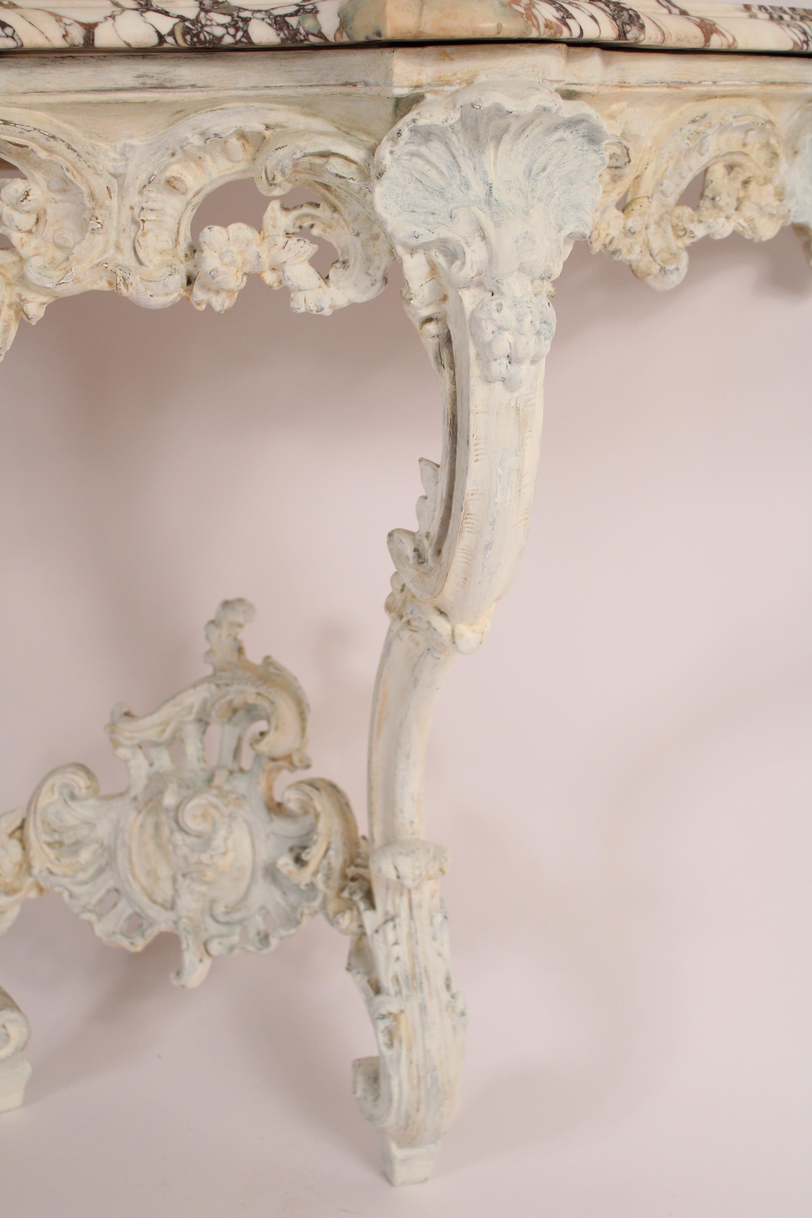Louis XV Style Painted Marble Top Console Table 2