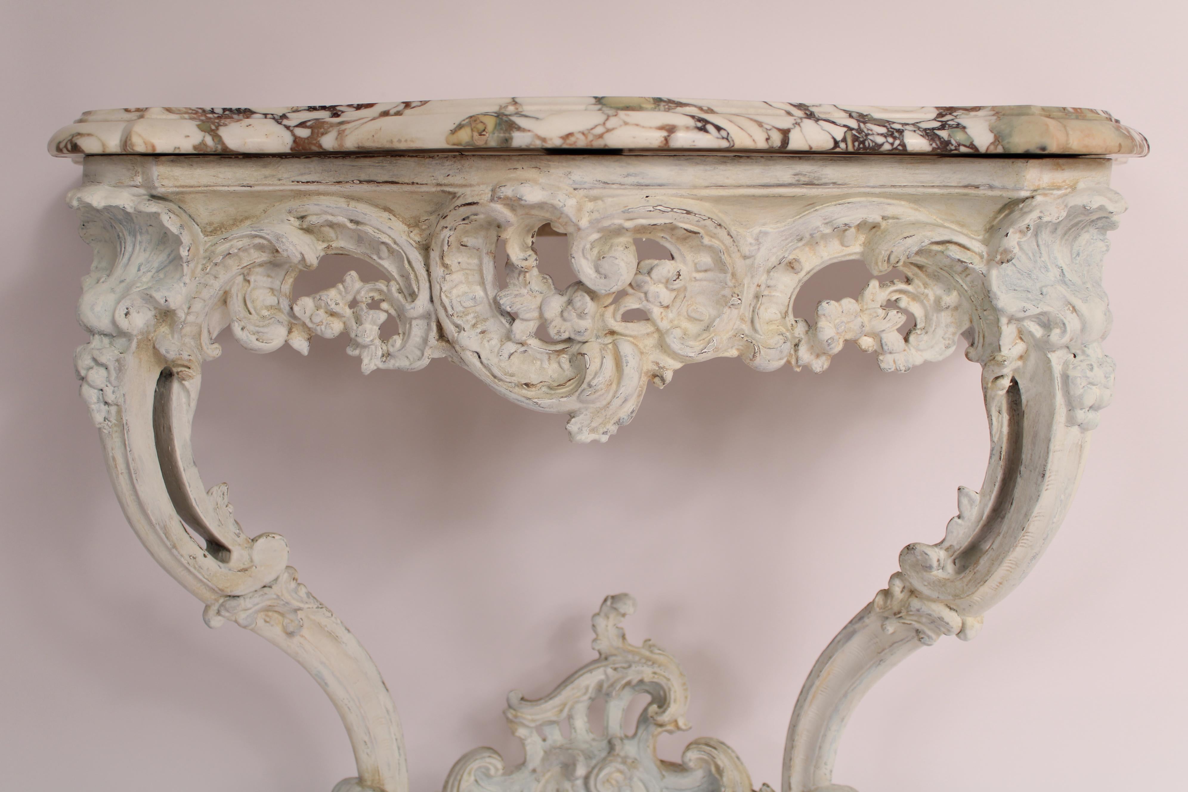 Louis XV Style Painted Marble Top Console Table 3
