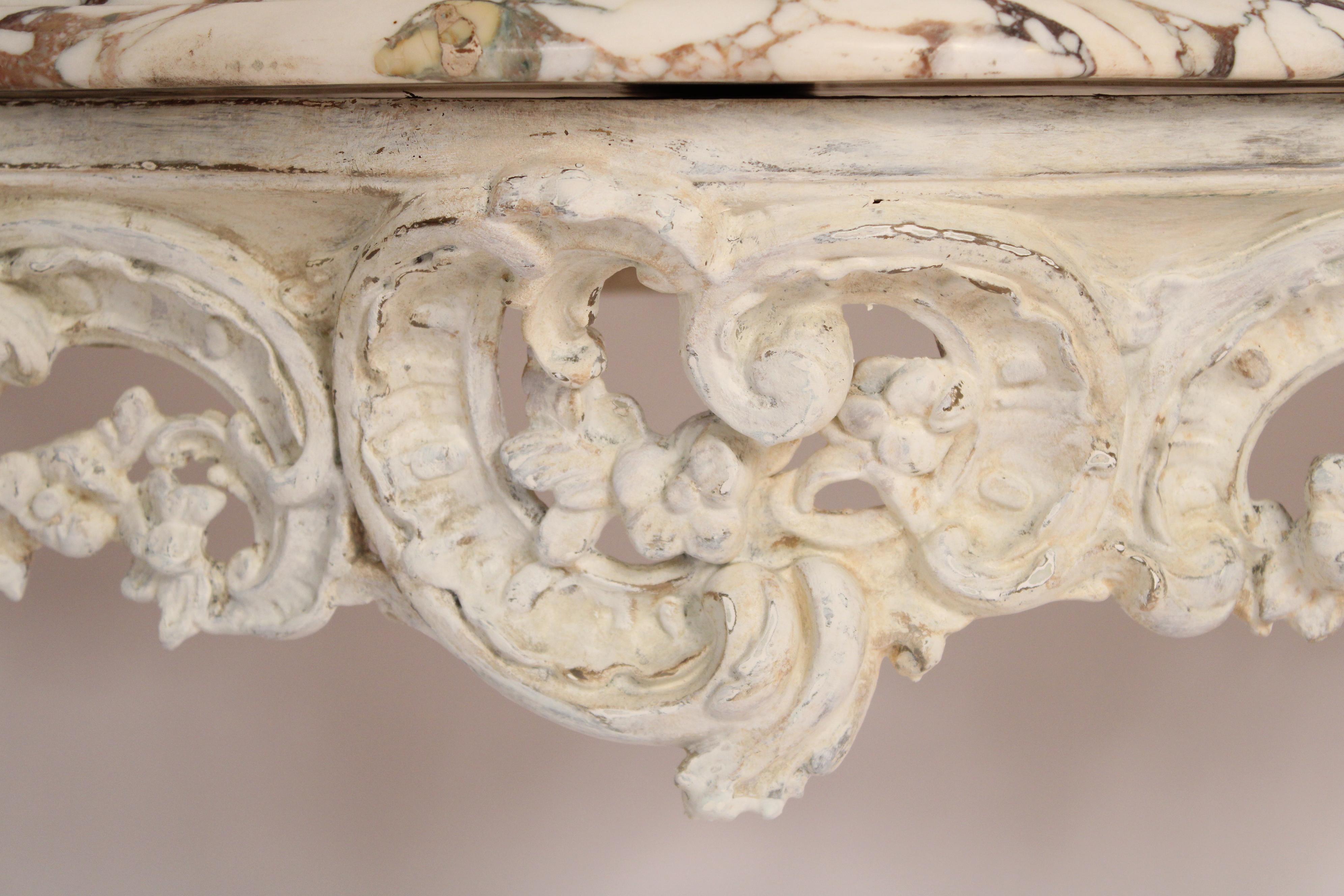 Louis XV Style Painted Marble Top Console Table 4