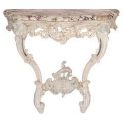 Louis XV Style Painted Marble Top Console Table