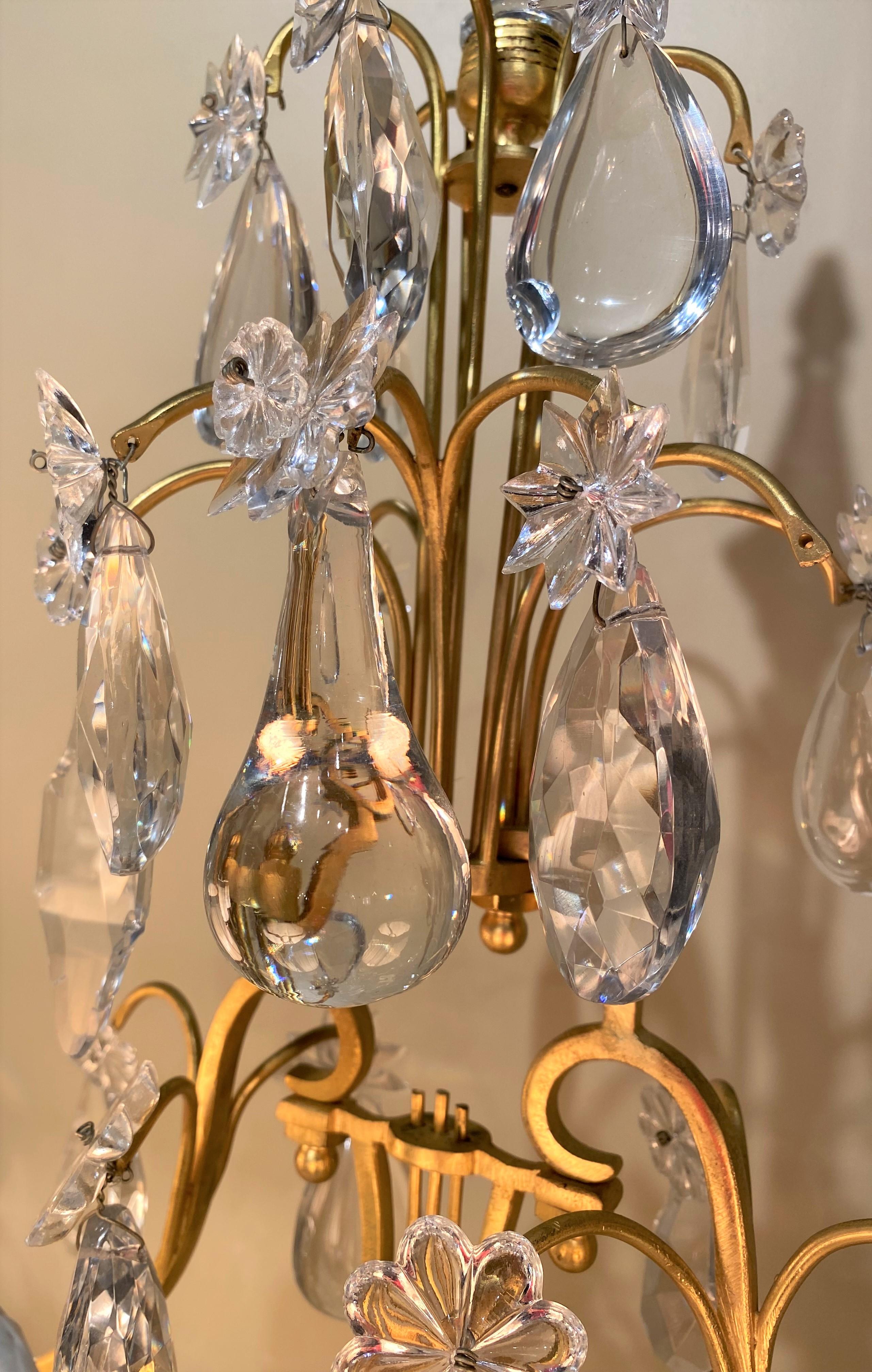 Louis XV Style Painted & Parcel Gilt 3 Light Garnitures with Cut Crystal Prisms For Sale 3