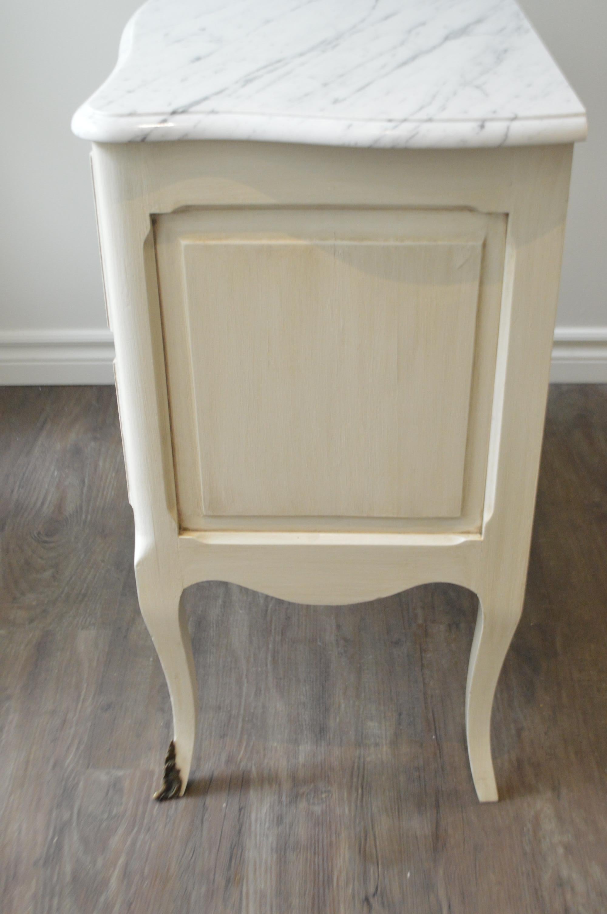 20th Century Louis XV Style Painted Petite Commode with Carrara Marble Top For Sale