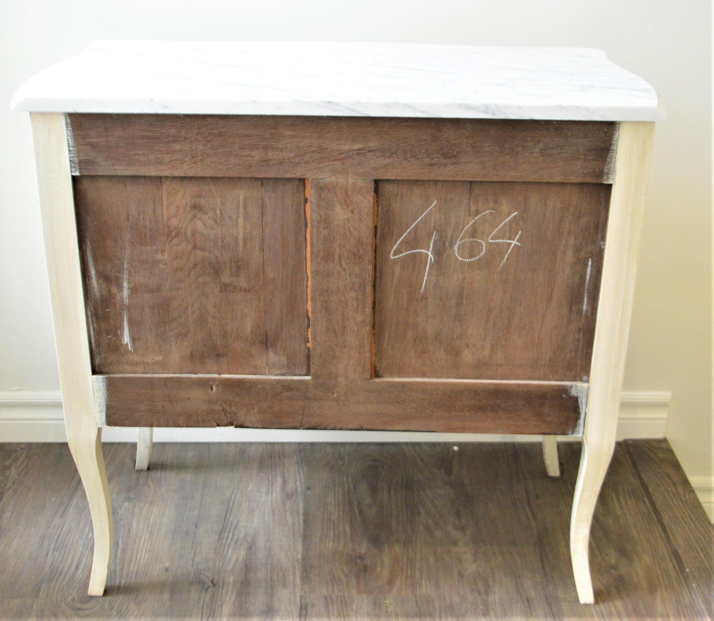 Louis XV Style Painted Petite Commode with Carrara Marble Top For Sale 3