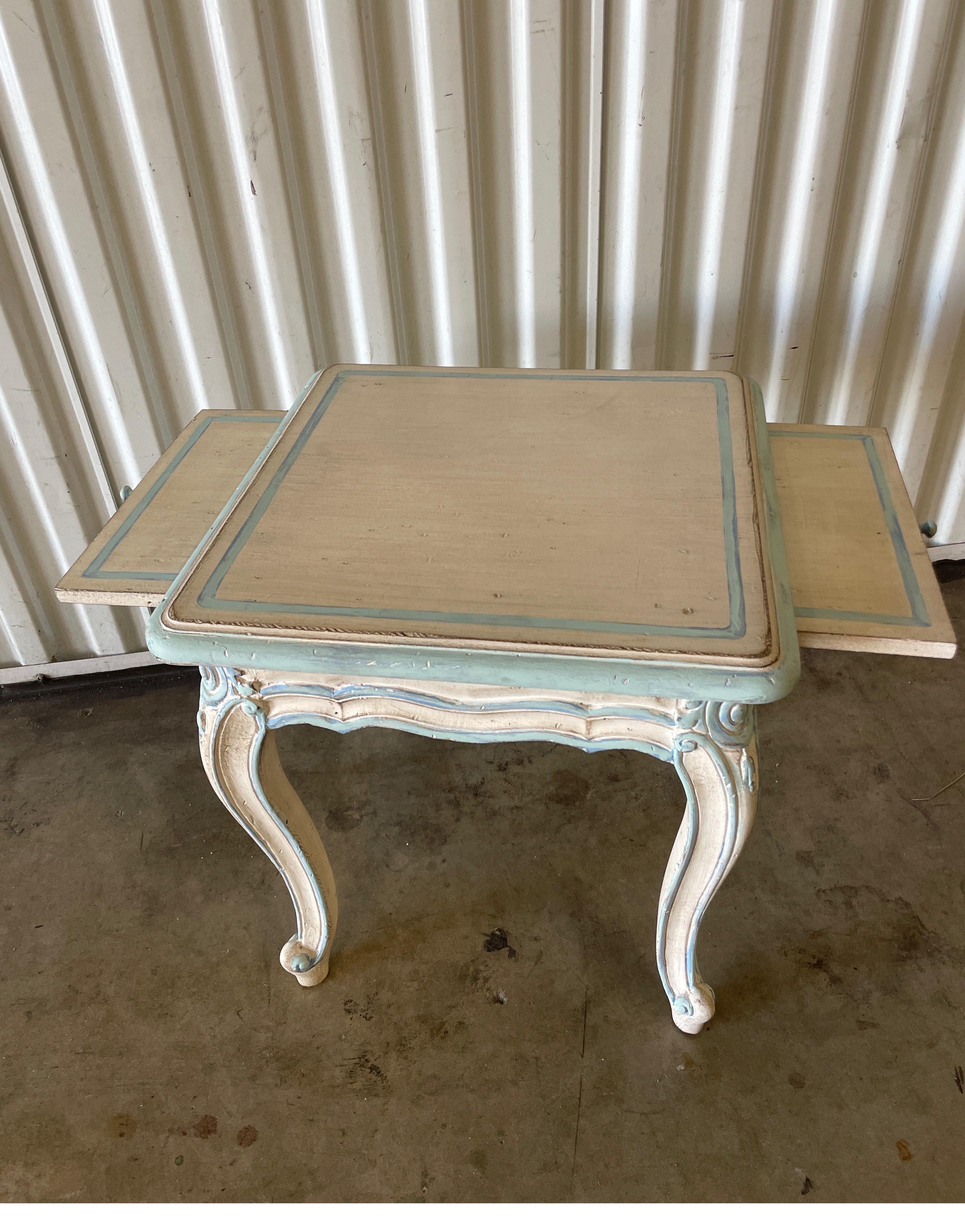 French Louis XV Style Painted Side Table with Pull Out Sides For Sale