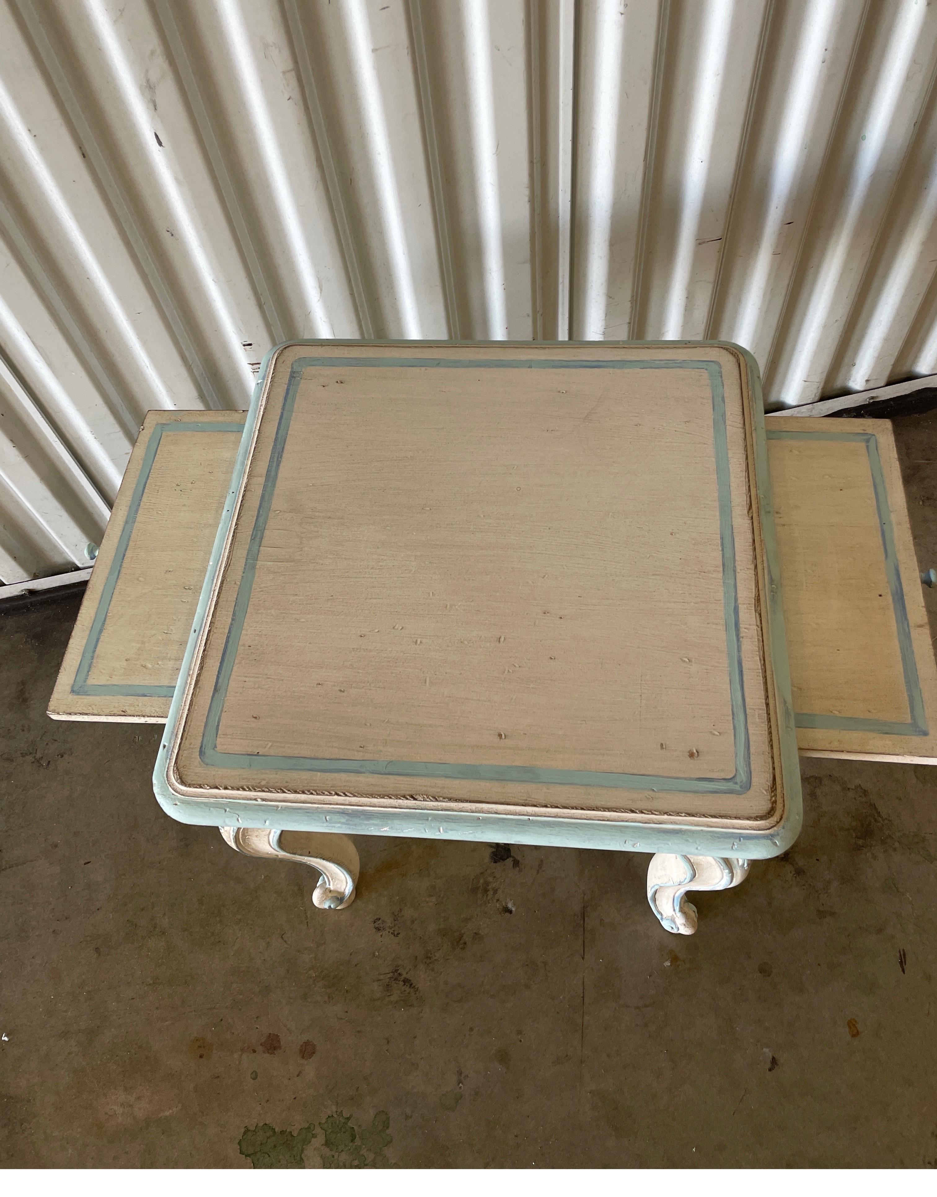 Louis XV Style Painted Side Table with Pull Out Sides In Good Condition For Sale In West Palm Beach, FL