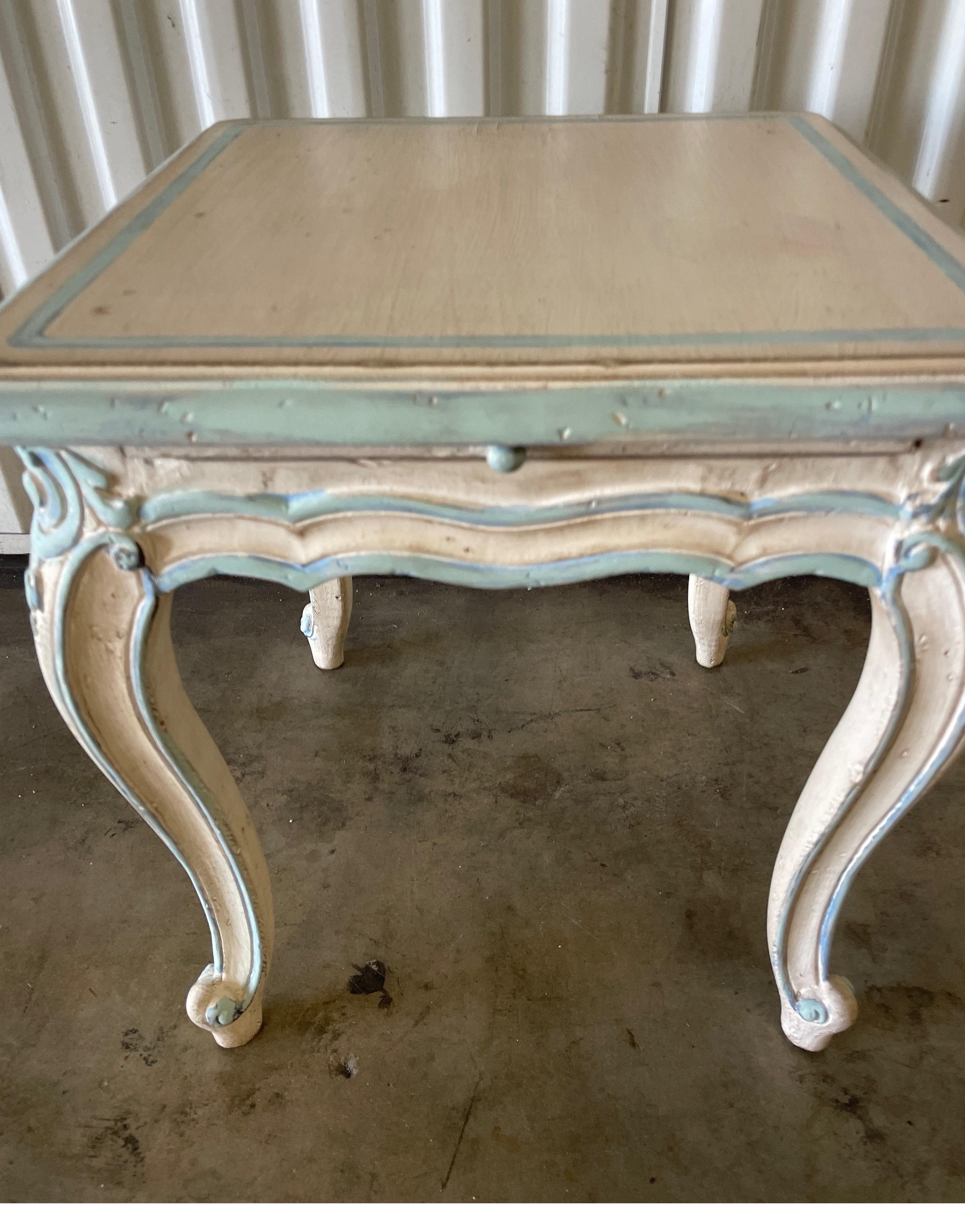 Louis XV Style Painted Side Table with Pull Out Sides For Sale 1