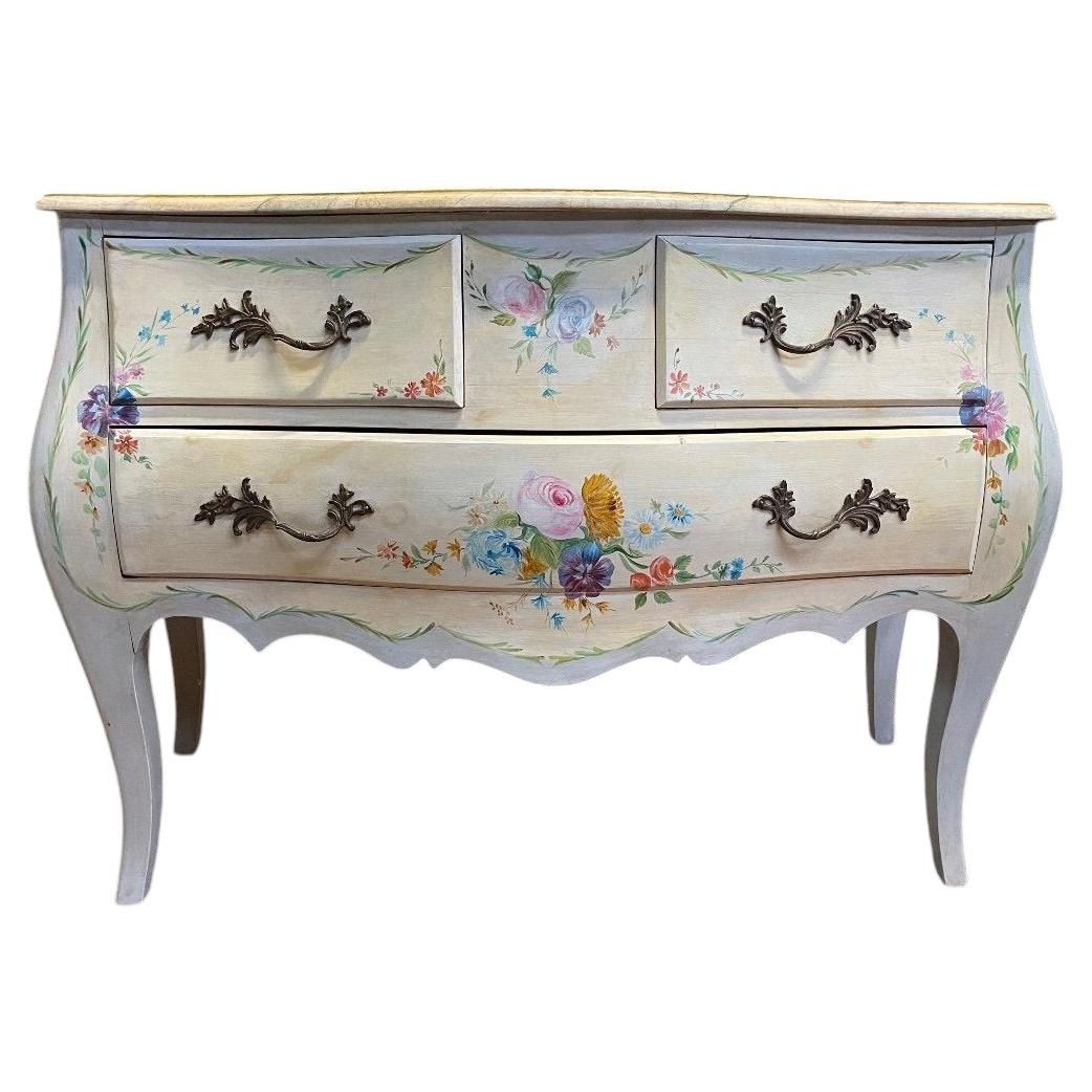 Louis XV Style Painted with Floral Motifs Commode, 20th Century