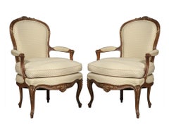 Louis XV Style Pair 19th Century French Bergères Armchairs
