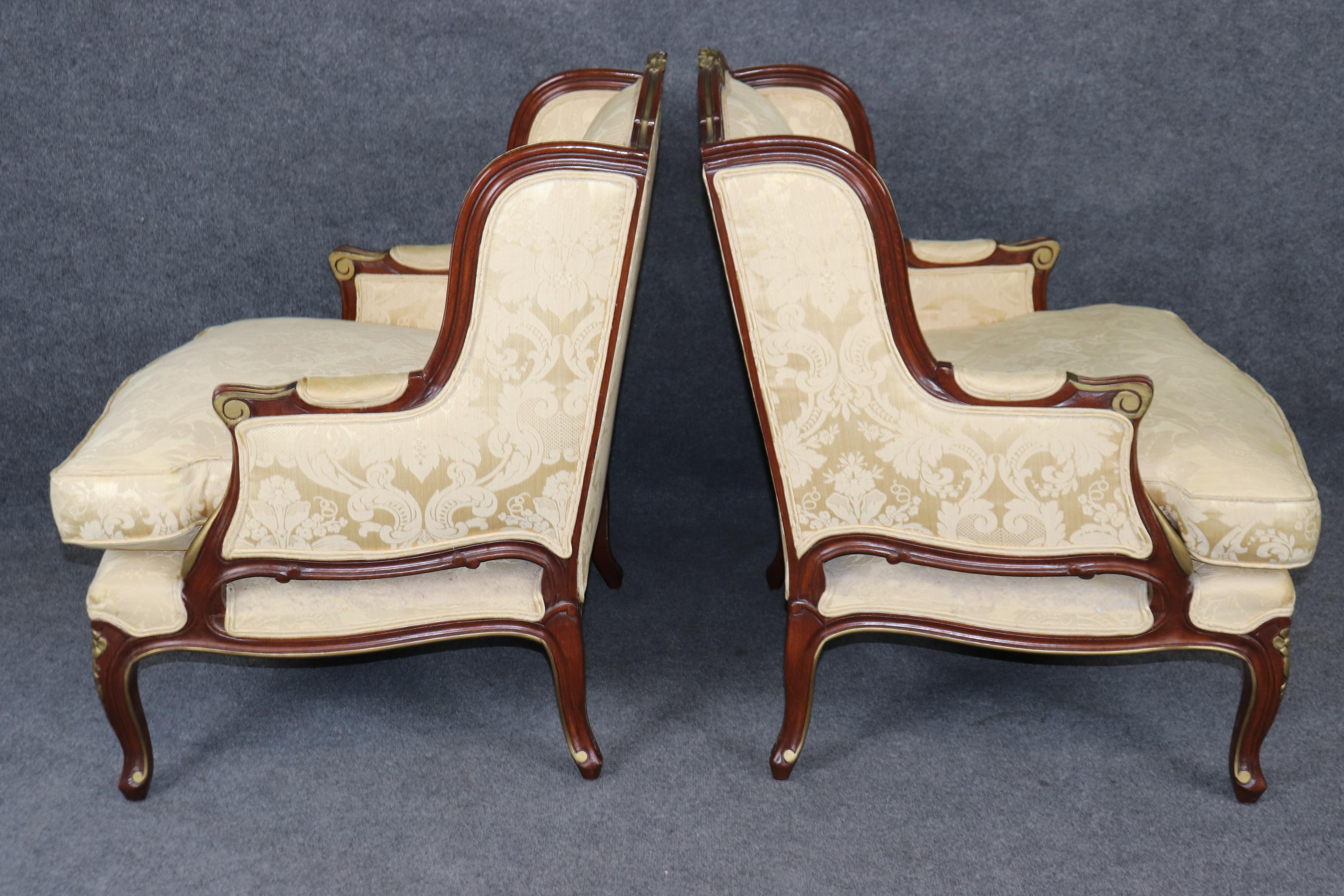 Mid-20th Century Louis XV Style pair of French Upholstered Bergère's Chairs