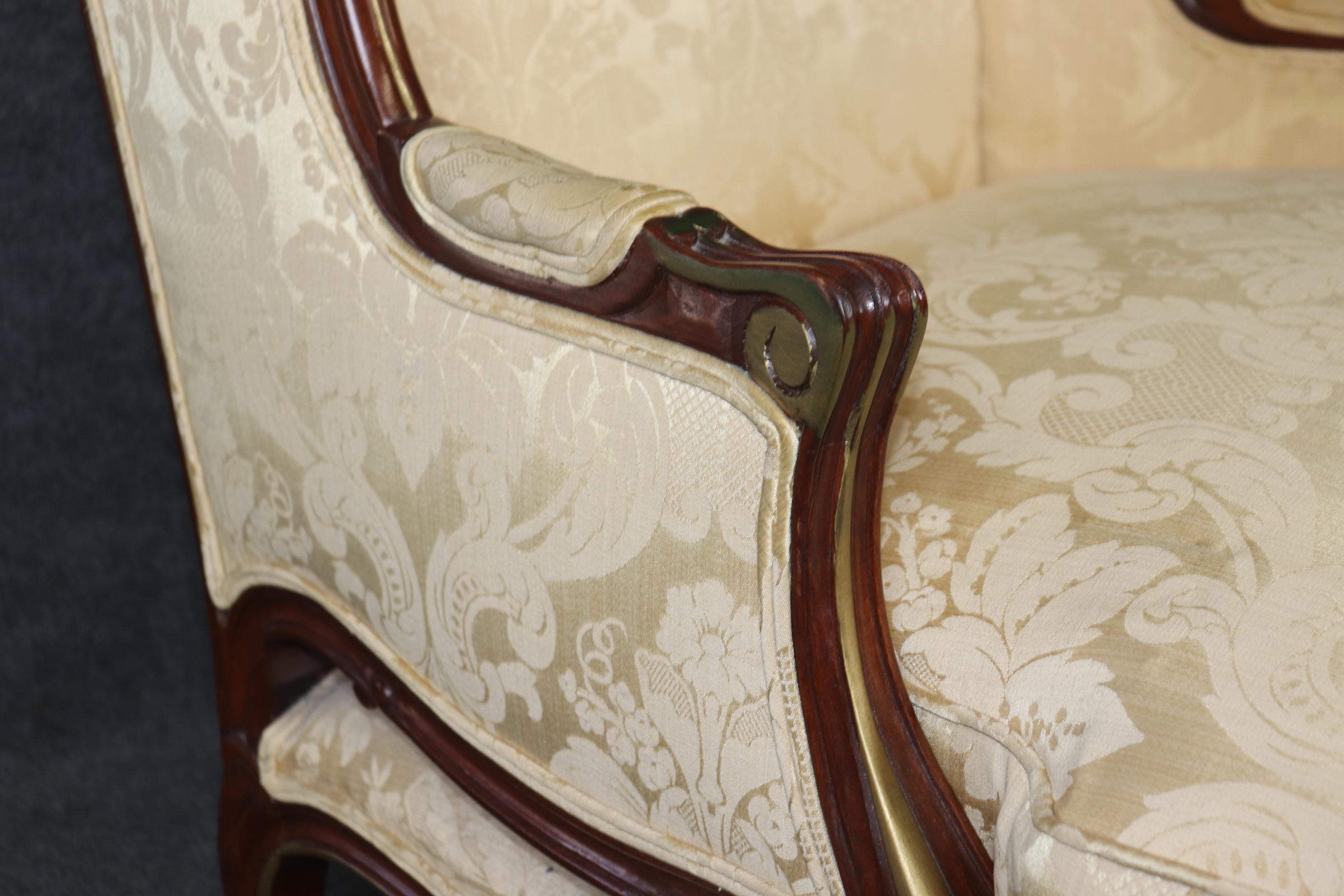 Louis XV Style pair of French Upholstered Bergère's Chairs 4