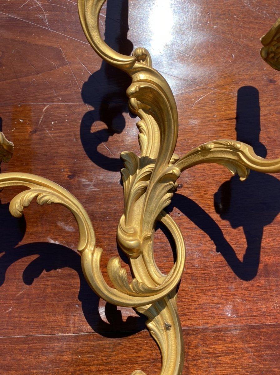 French Louis XV Style, Pair of Gilt Bronze Sconces, 19th Century For Sale