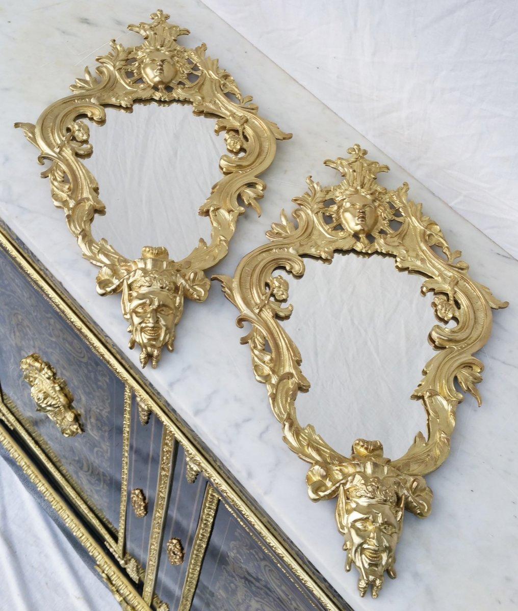 Louis XV Style Pair of Gilt Bronze Wall Mirrors, France, 19th Century 1