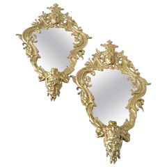 Louis XV Style Pair of Gilt Bronze Wall Mirrors, France, 19th Century
