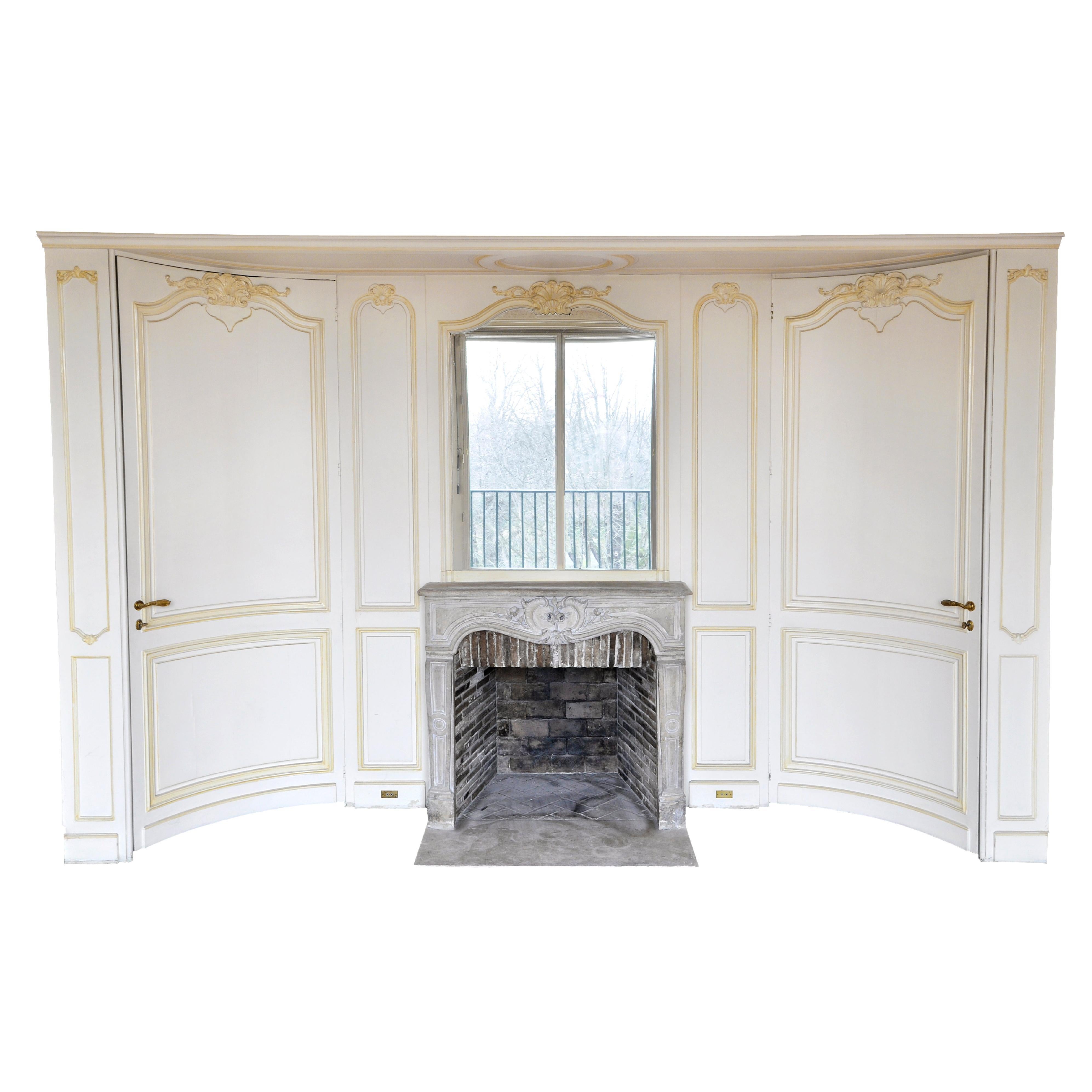 Louis XV style paneled room with 18th century stone fireplace For Sale