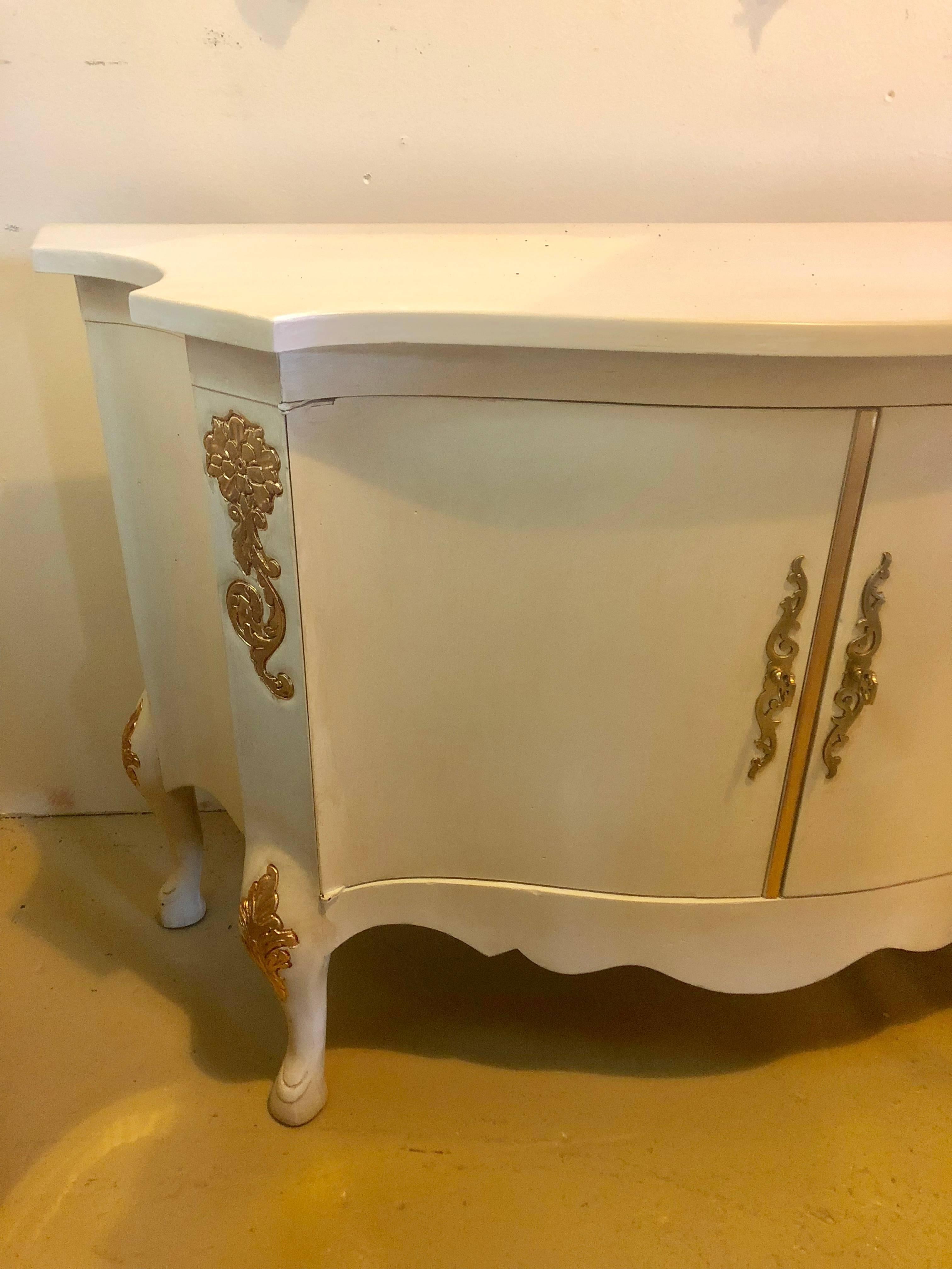 Louis XV Style Parcel-Gilt and Paint Decorated Two-Door Cabinet Server Sideboard In Good Condition For Sale In Stamford, CT