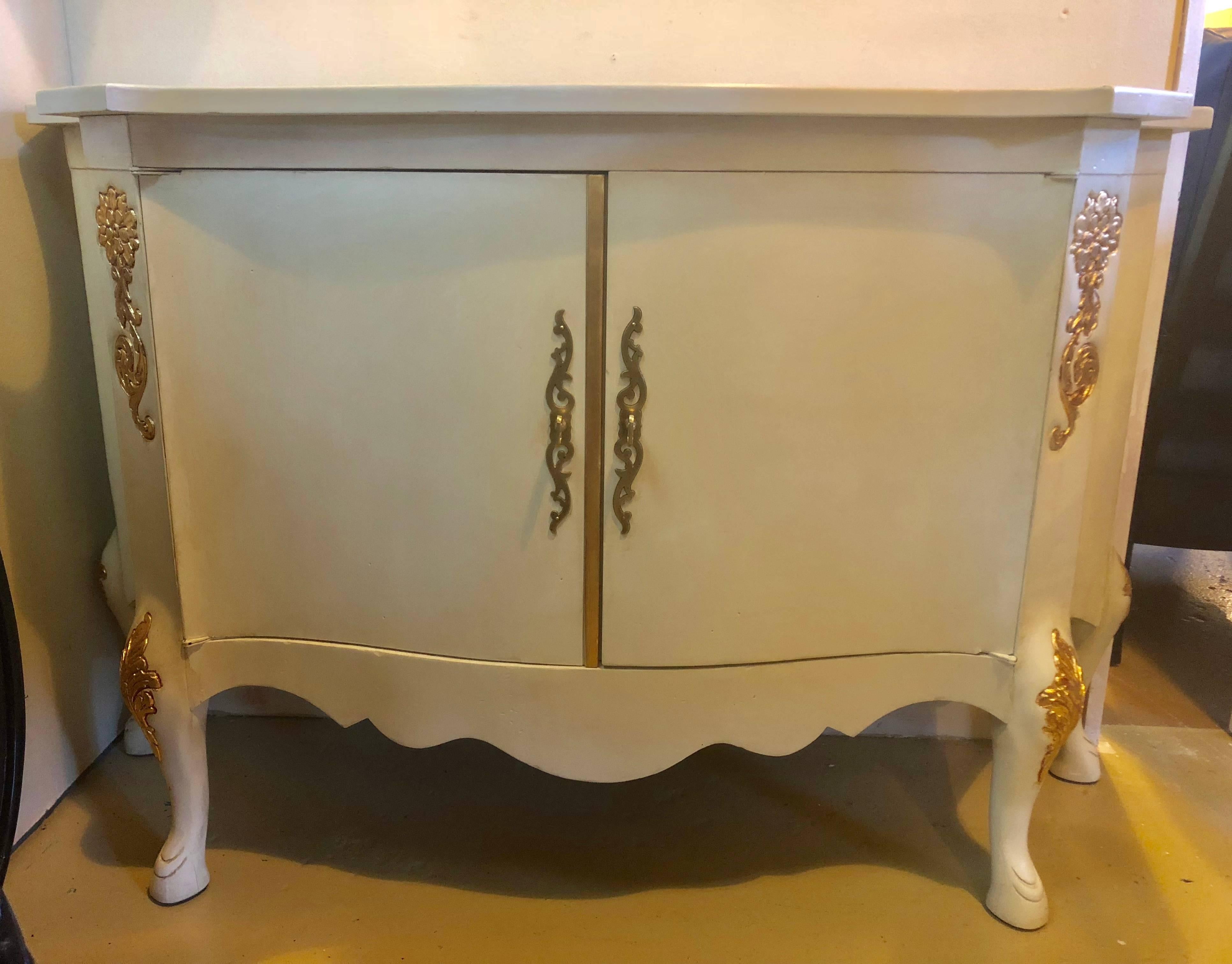 Louis XV Style Parcel-Gilt and Paint Decorated Two-Door Cabinet Server Sideboard For Sale 2