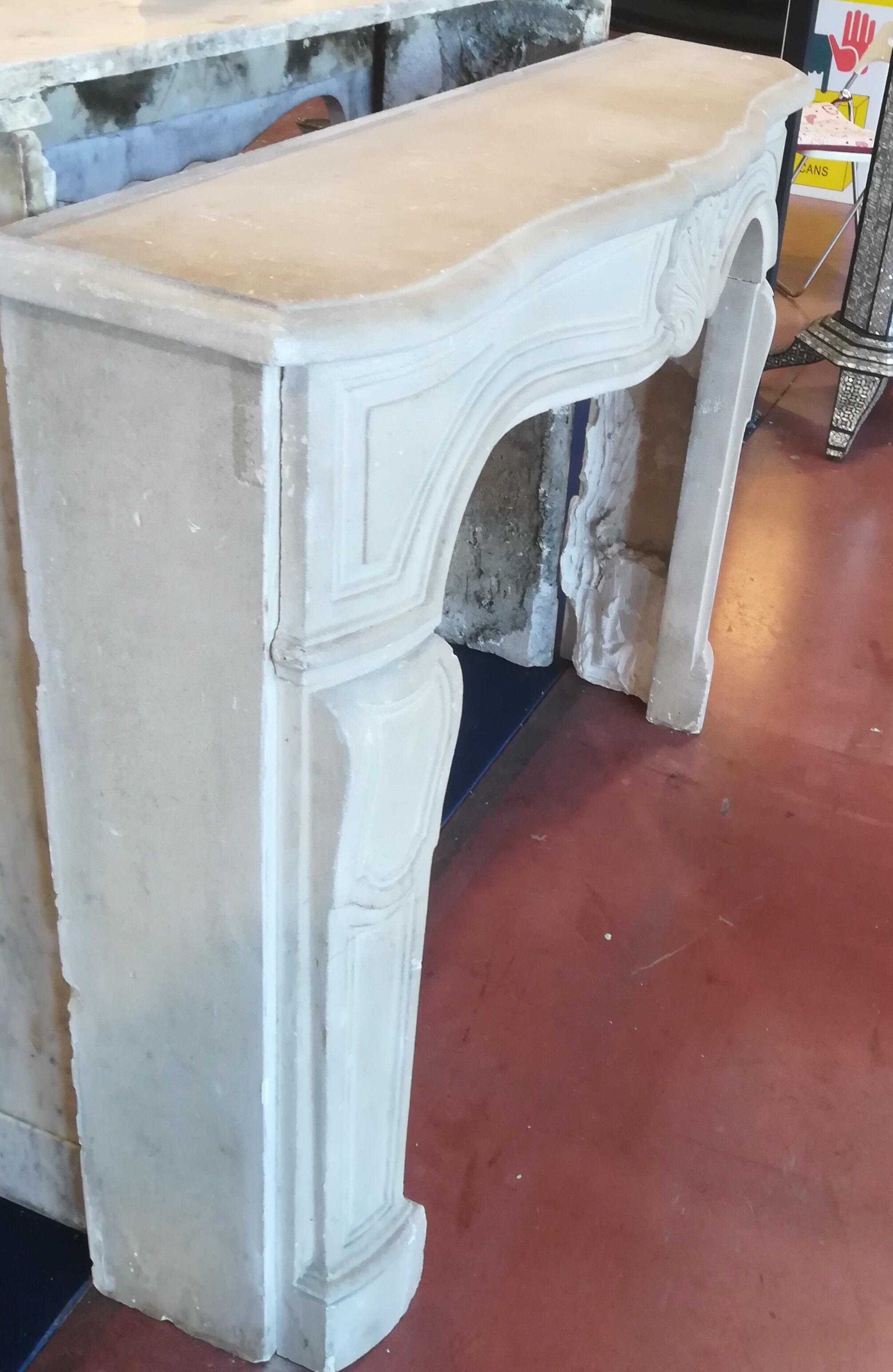 French Louis XV Style, Parisian Fireplace Mantel Made in Clamart Stone, 20th Century For Sale