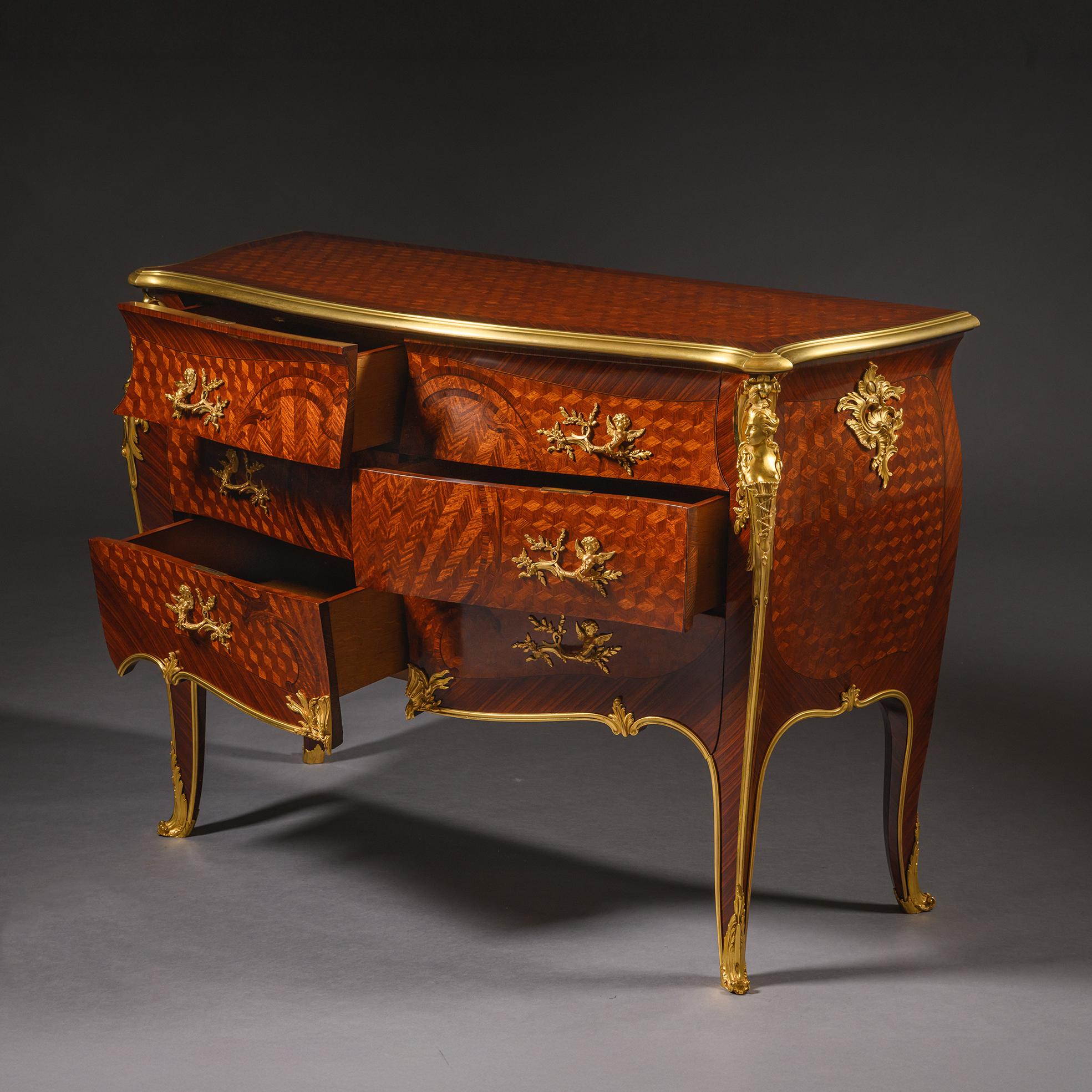 Louis XV Style Parquetry Bombé Commode by François Linke, Circa 1900 In Good Condition For Sale In Brighton, West Sussex