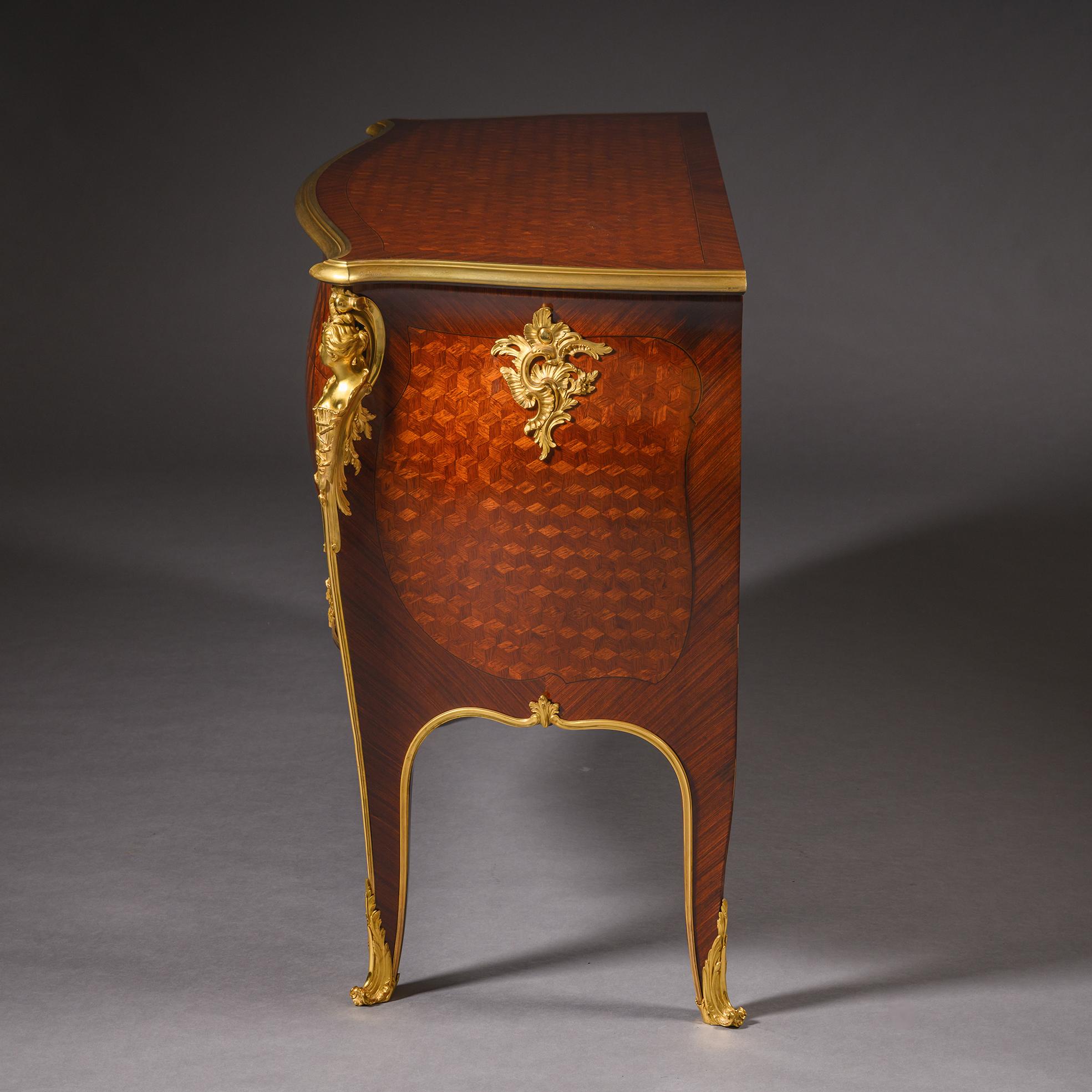19th Century Louis XV Style Parquetry Bombé Commode by François Linke, Circa 1900 For Sale