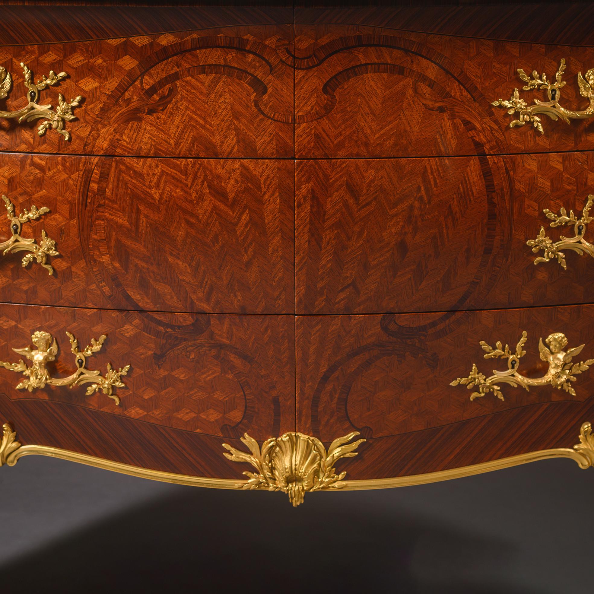 Louis XV Style Parquetry Bombé Commode by François Linke, Circa 1900 For Sale 3