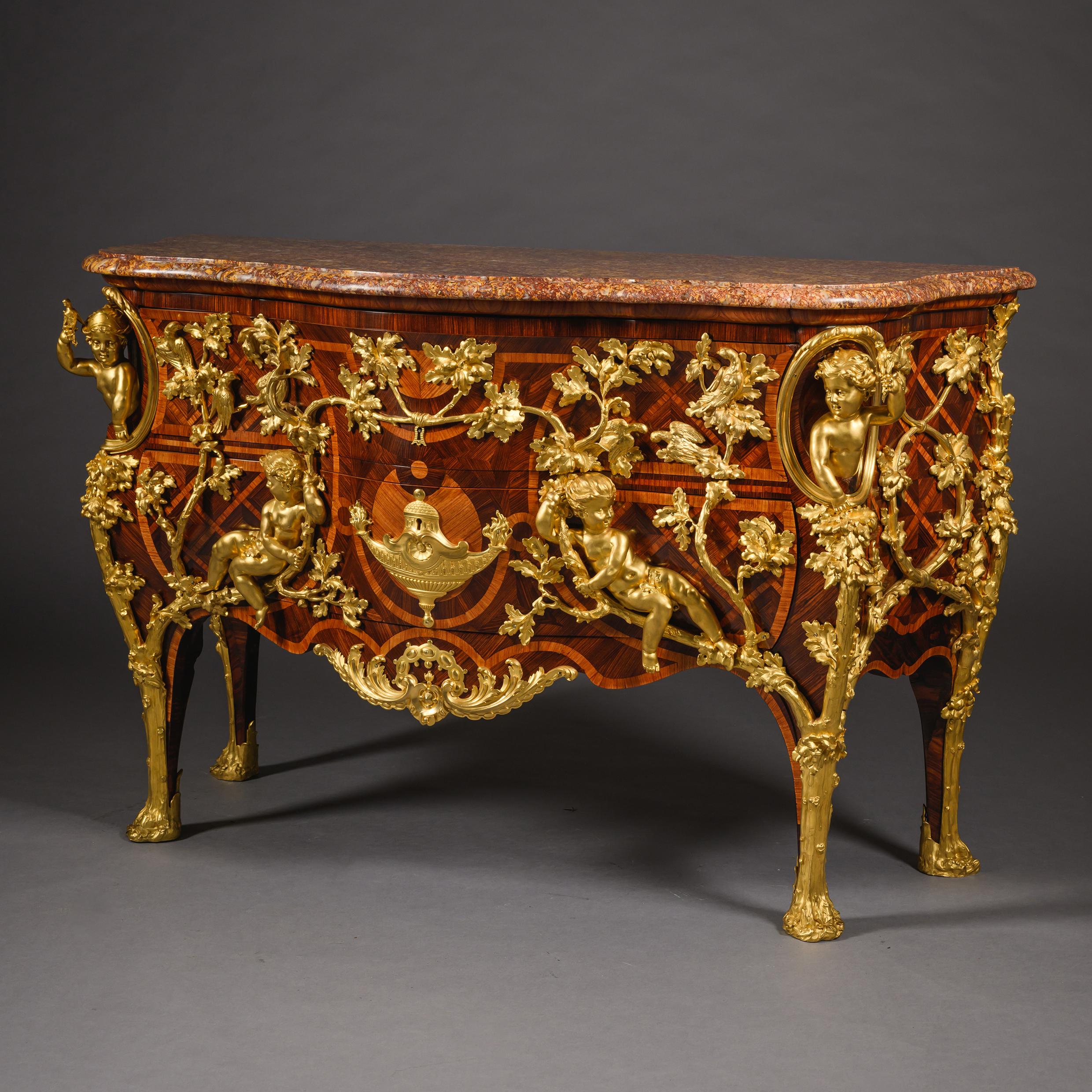 Francese Commode in stile Luigi XV con intarsio di Cressent, Francia, 1880 ca. in vendita
